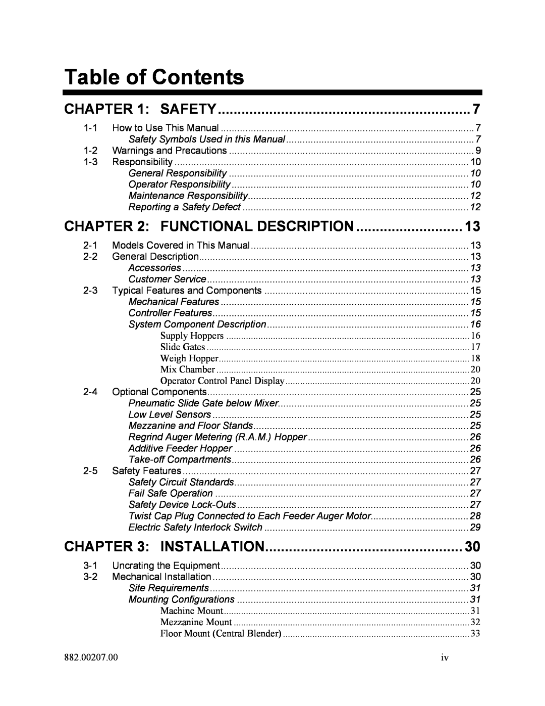 Mitsubishi Electronics 882.00207.00 specifications Table of Contents, Functional Description, Safety, Installation 