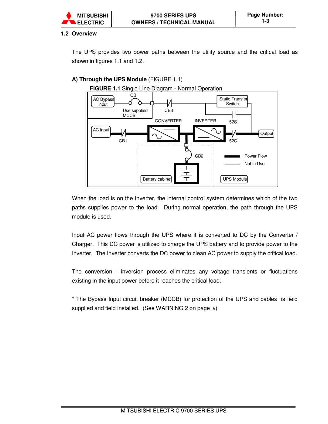 Mitsubishi Electronics 9700 Series technical manual Overview, Through the UPS Module Figure 