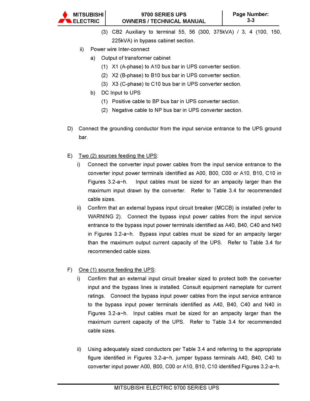 Mitsubishi Electronics 9700 Series technical manual Mitsubishi Series UPS 