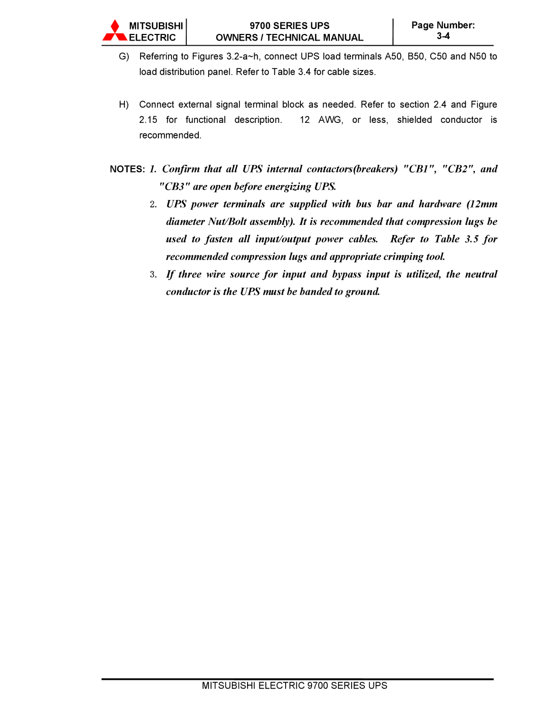 Mitsubishi Electronics 9700 Series technical manual Mitsubishi Series UPS 