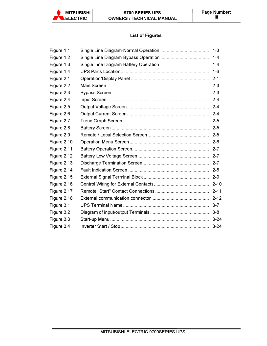 Mitsubishi Electronics 9700 Series technical manual List of Figures, Main Screen 