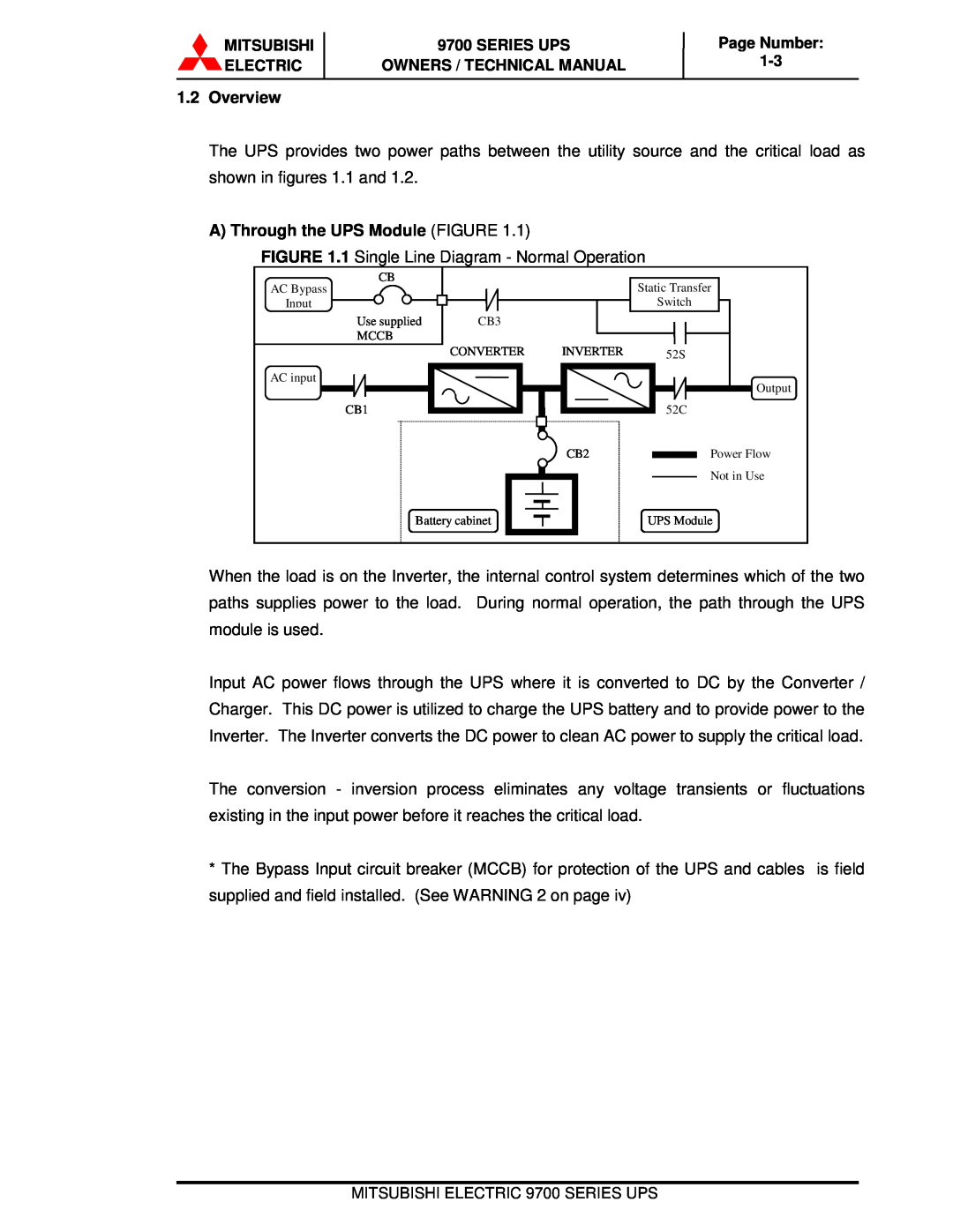 Mitsubishi Electronics 9700 Series technical manual Overview, A Through the UPS Module FIGURE 