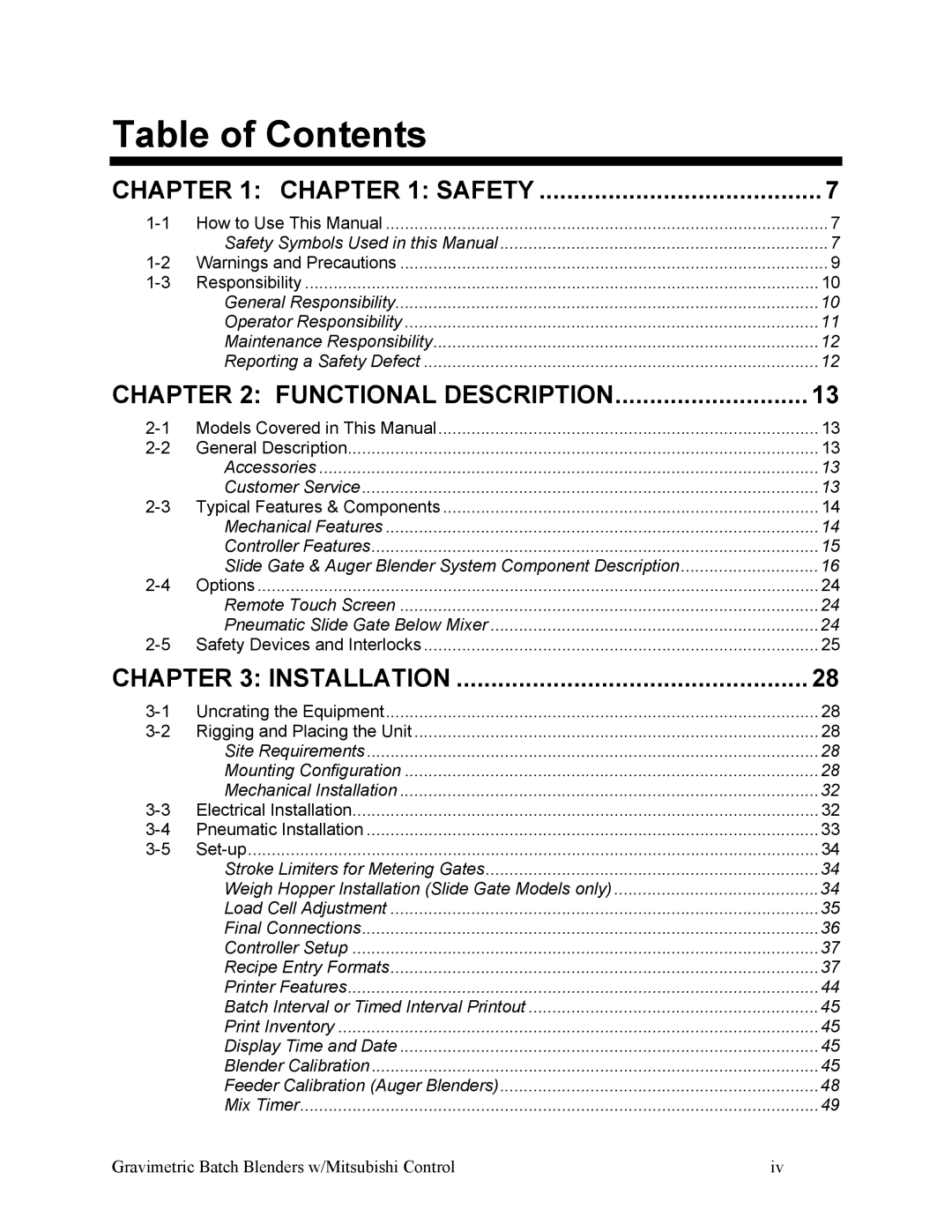 Mitsubishi Electronics A0567659 specifications Table of Contents 