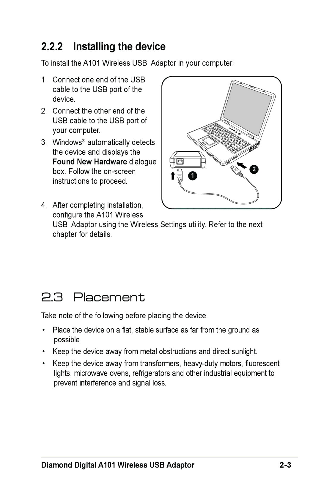 Mitsubishi Electronics A101 user manual Installing the device, Found New Hardware dialogue 