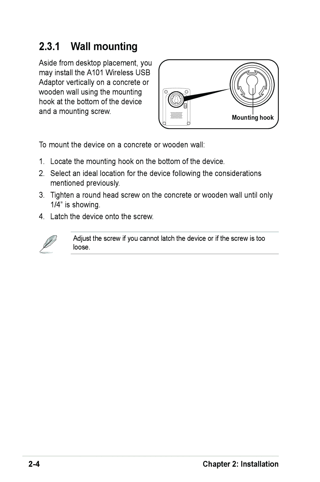 Mitsubishi Electronics A101 user manual Wall mounting 