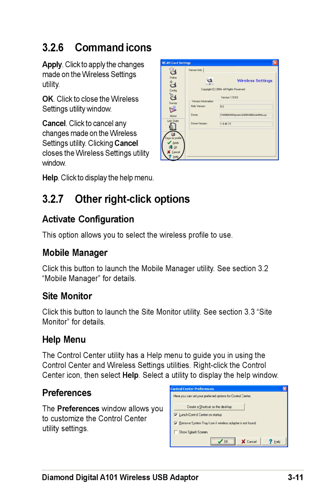 Mitsubishi Electronics A101 user manual Command icons, Other right-click options 