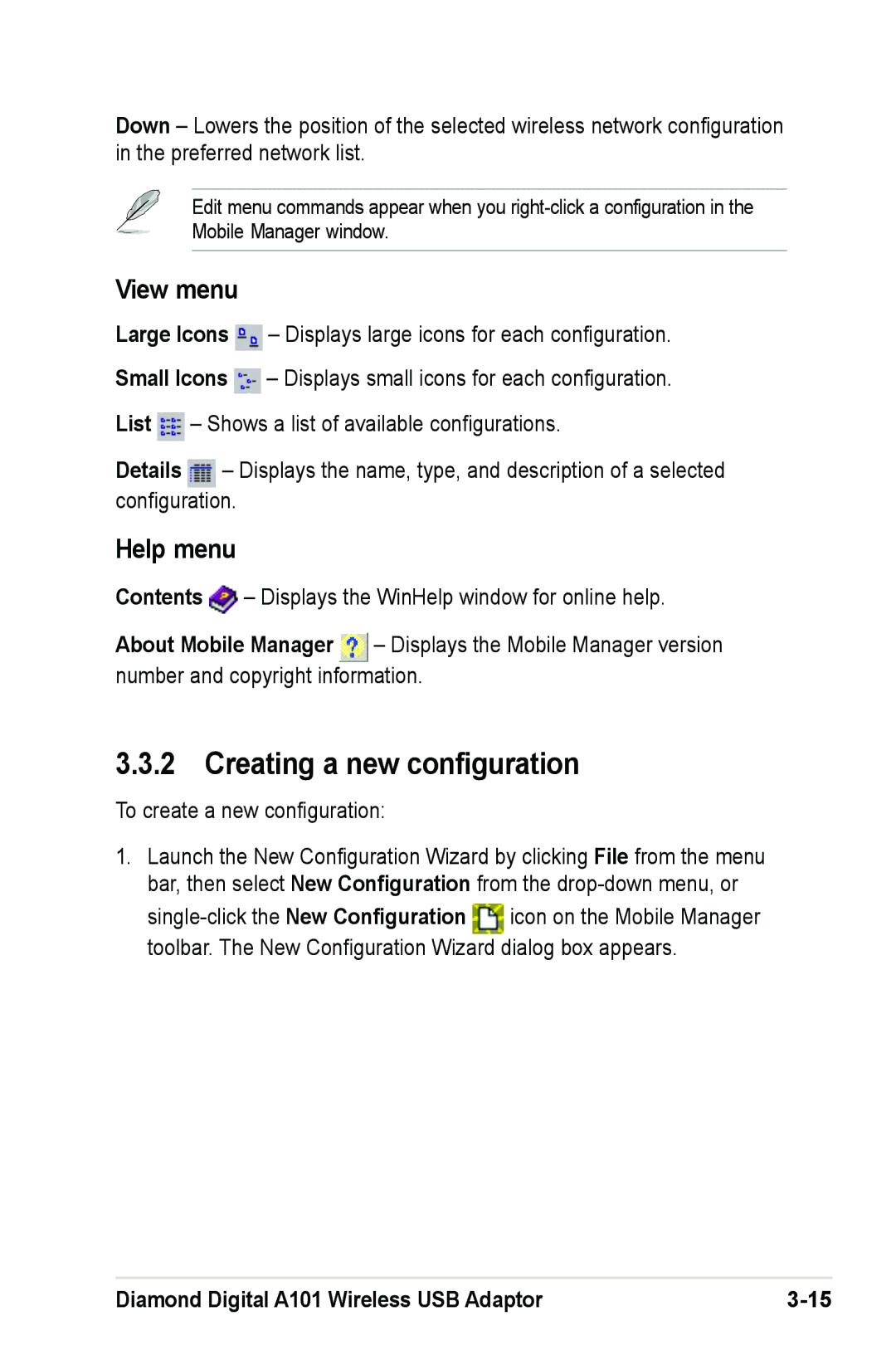 Mitsubishi Electronics A101 user manual Creating a new configuration, View menu 