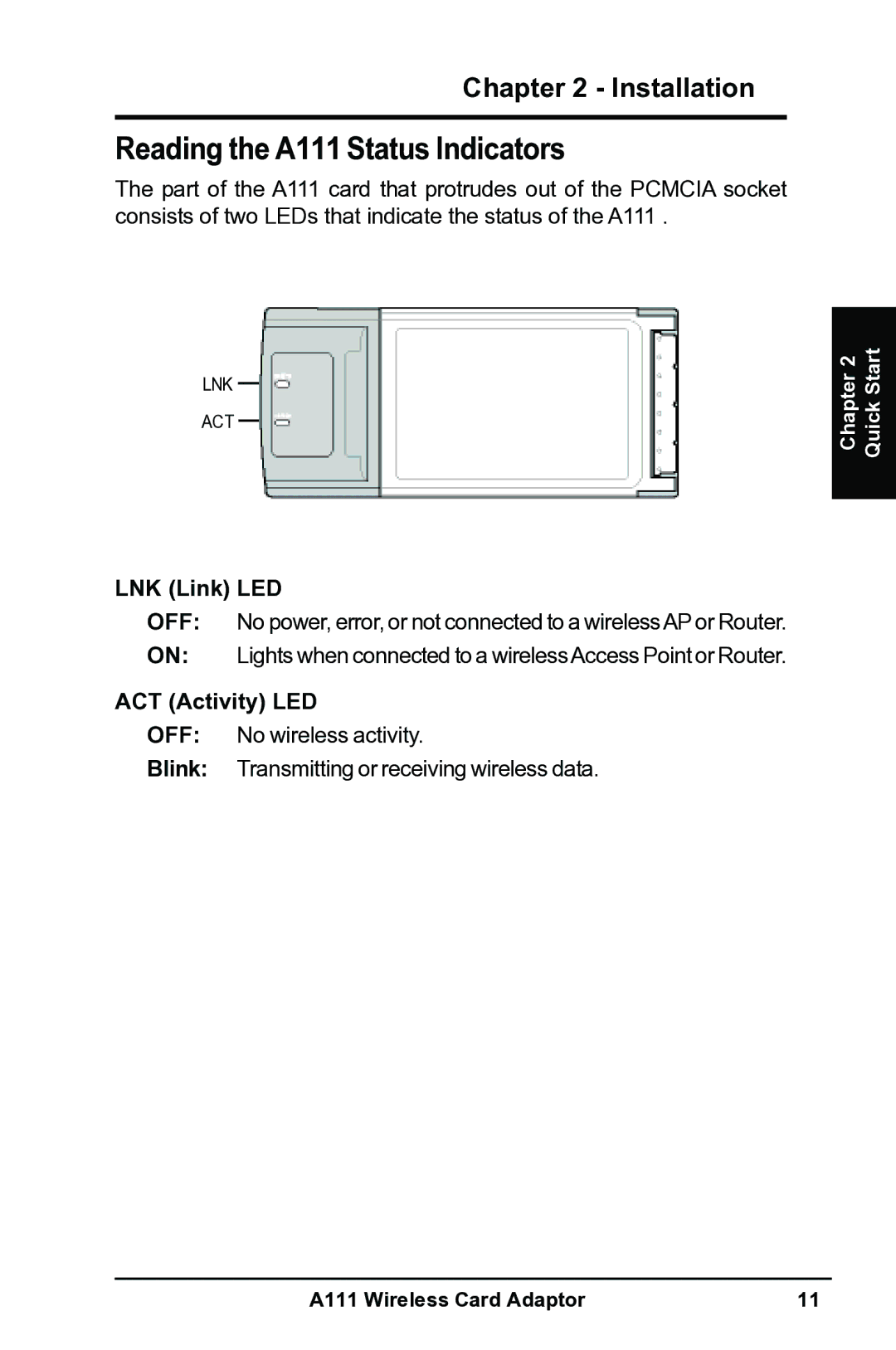 Mitsubishi Electronics user manual Reading the A111 Status Indicators, LNK Link LED, ACT Activity LED 