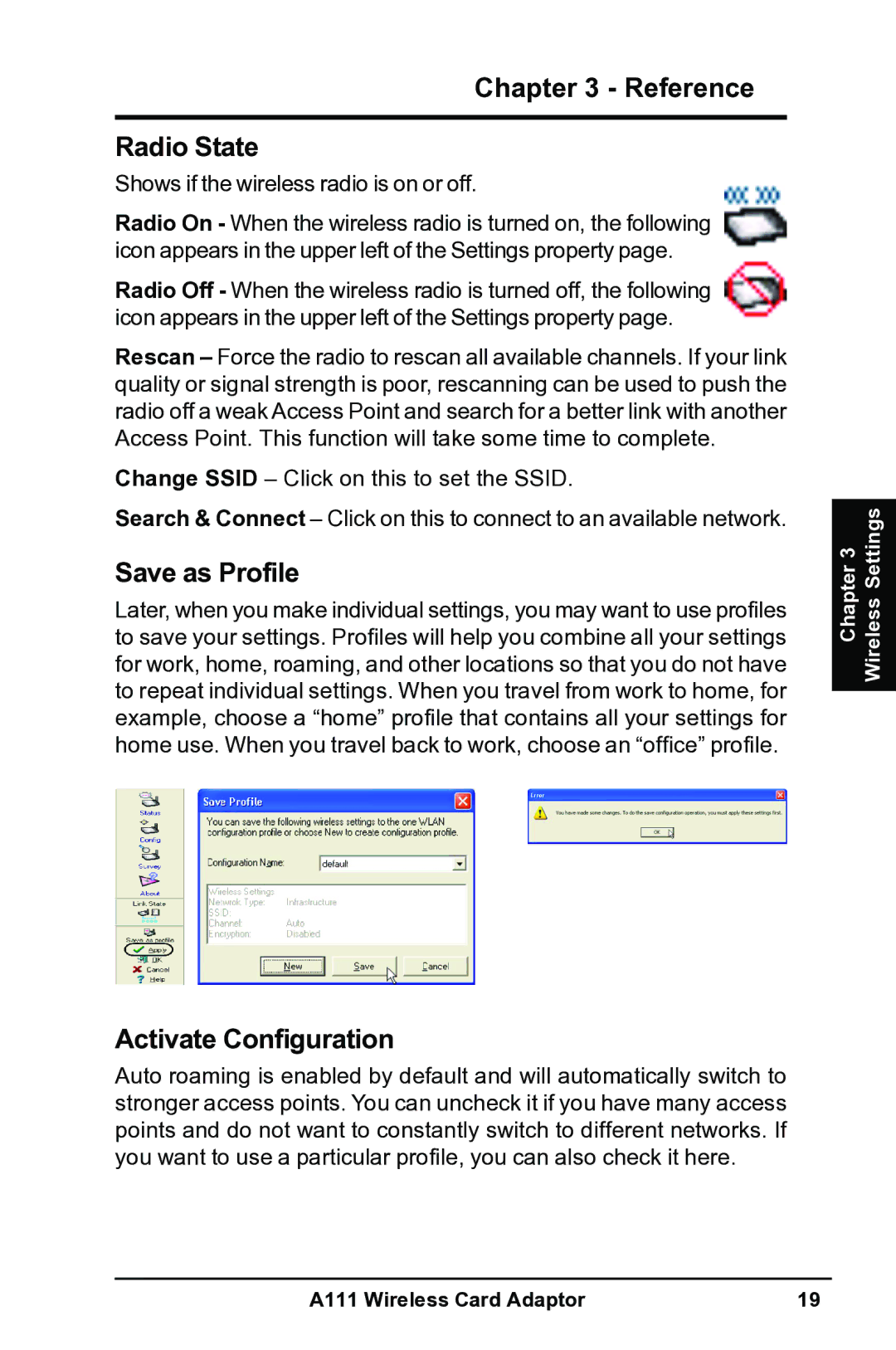 Mitsubishi Electronics A111 user manual Reference Radio State, Save as Profile, Activate Configuration 