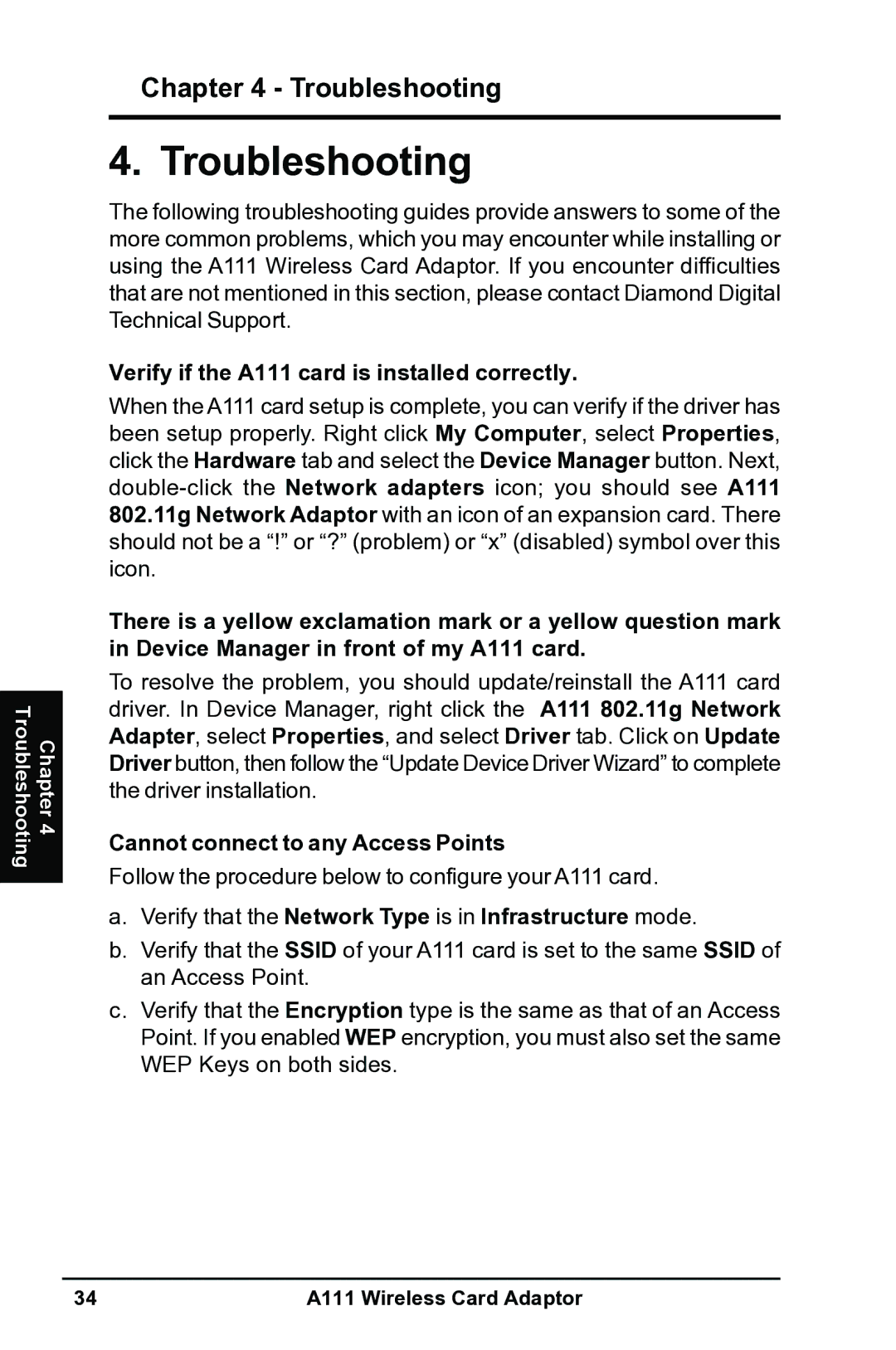 Mitsubishi Electronics user manual Troubleshooting, Verify if the A111 card is installed correctly 