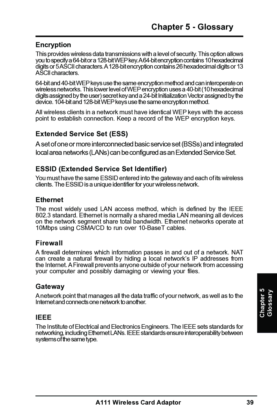 Mitsubishi Electronics A111 Encryption, Extended Service Set ESS, Essid Extended Service Set Identifier, Ethernet, Gateway 