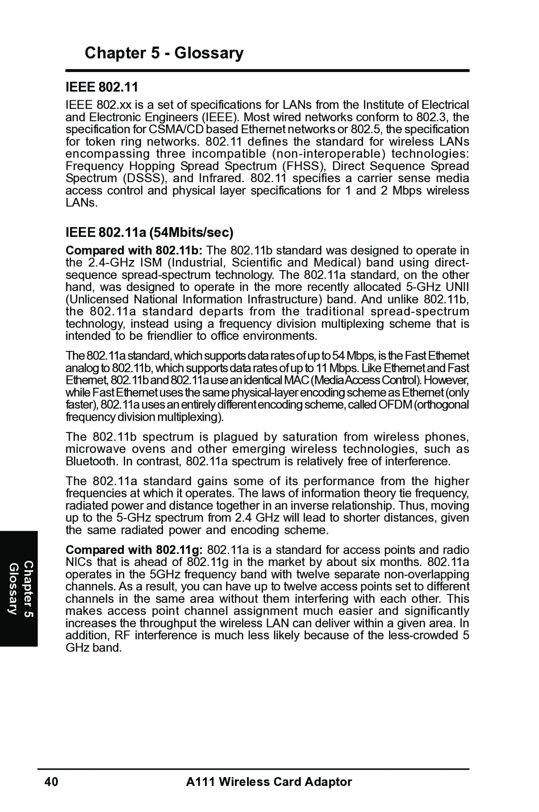 Mitsubishi Electronics A111 user manual Ieee 802.11a 54Mbits/sec 