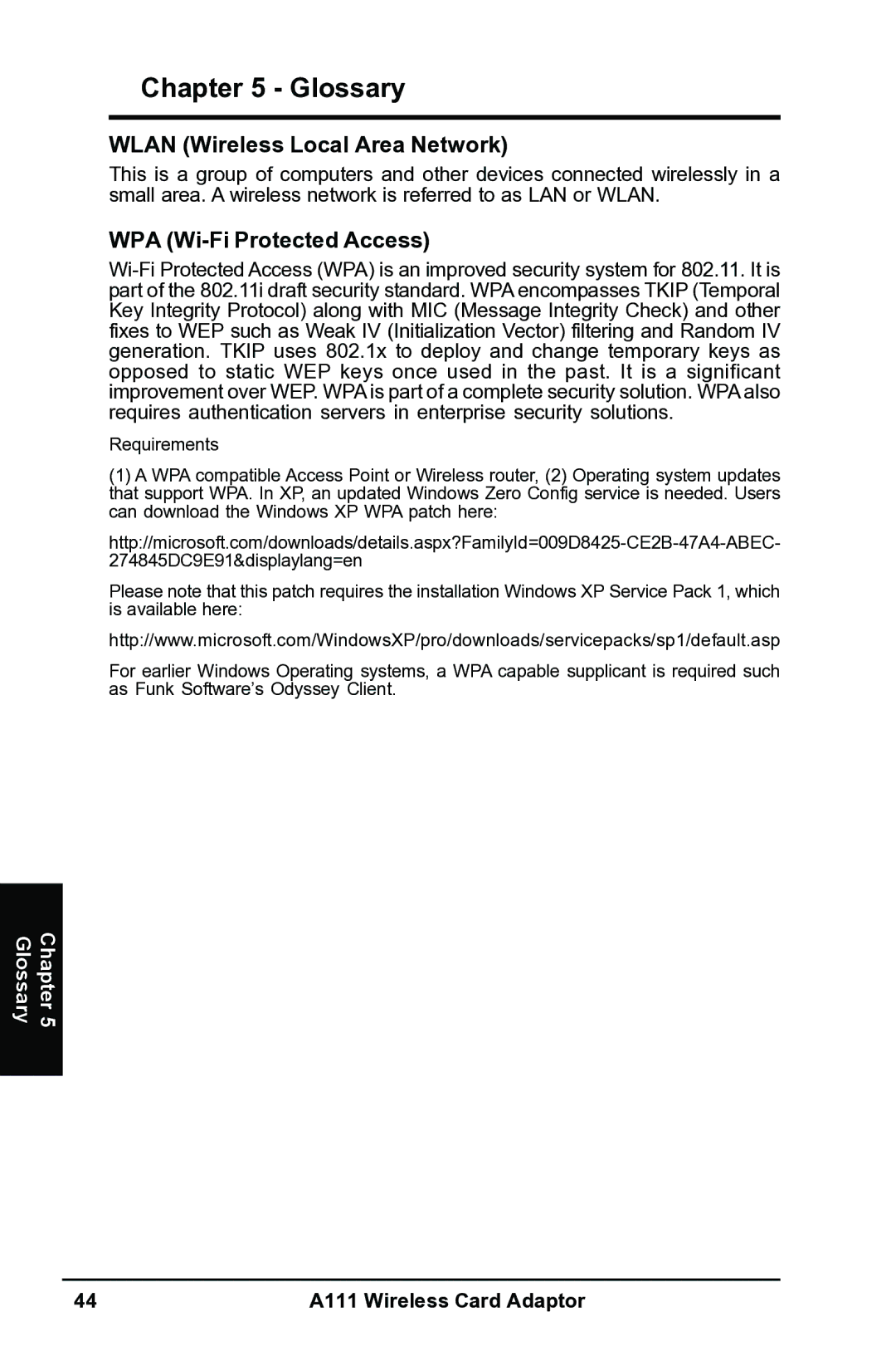 Mitsubishi Electronics A111 user manual Wlan Wireless Local Area Network, WPA Wi-Fi Protected Access 