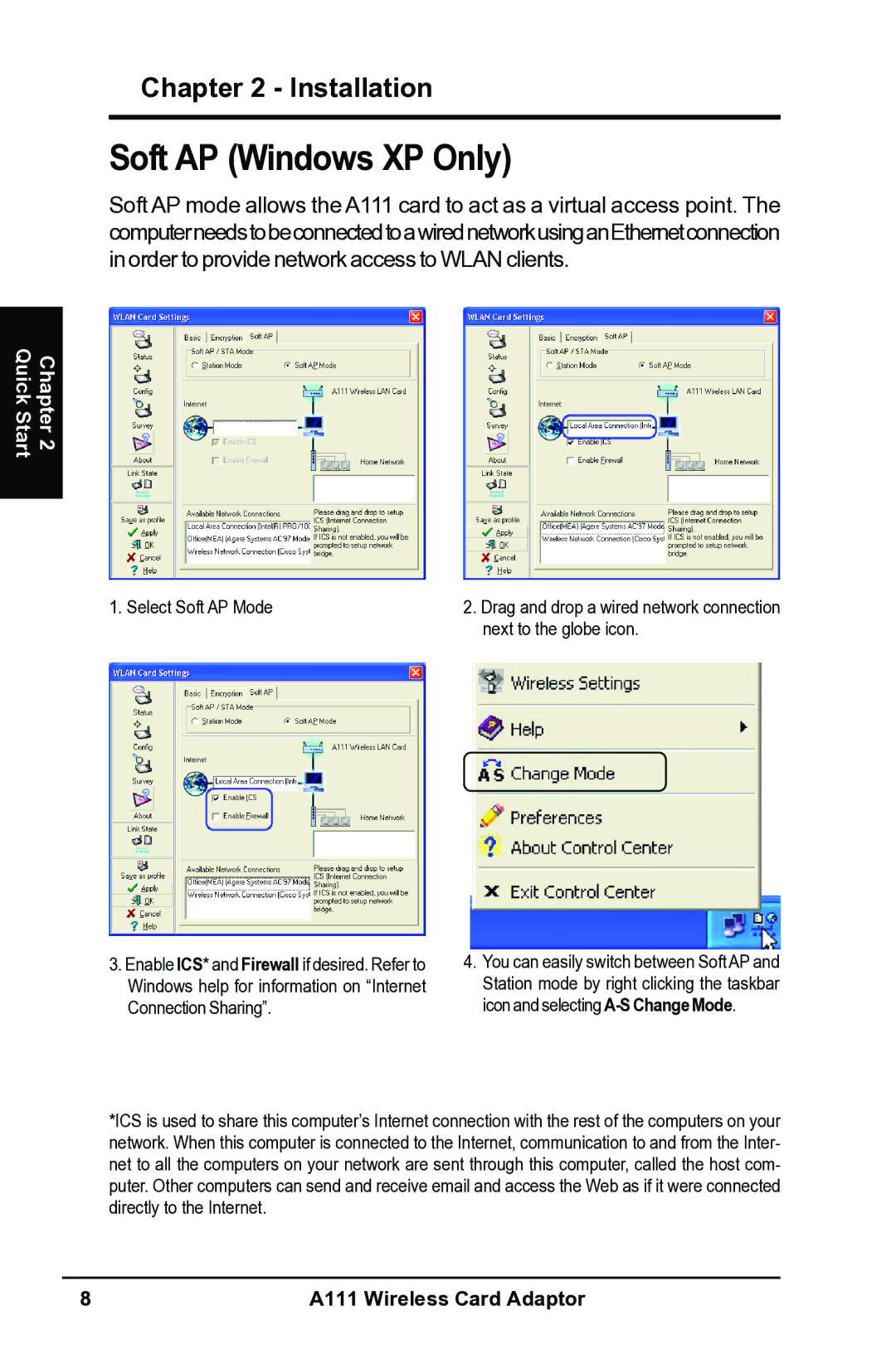 Mitsubishi Electronics A111 user manual Soft AP Windows XP Only, Select Soft AP Mode 