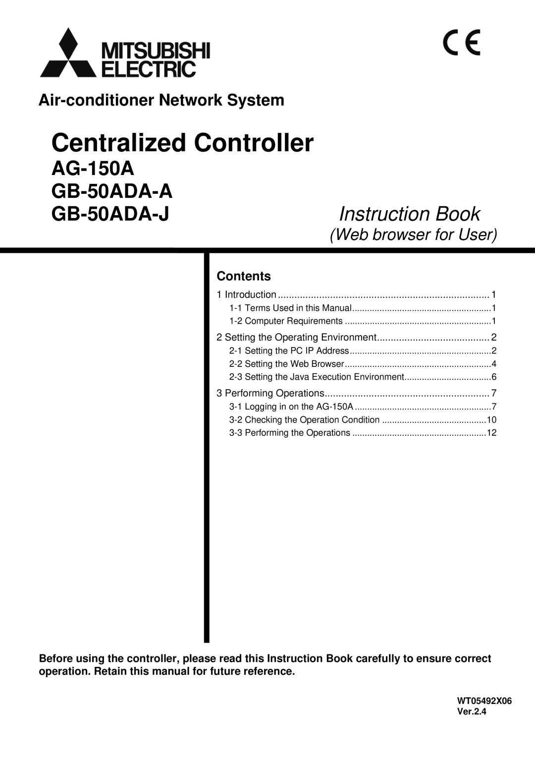 Mitsubishi Electronics GB-50ADA-A, AG-150A, GB-50ADA-J manual Centralized Controller 