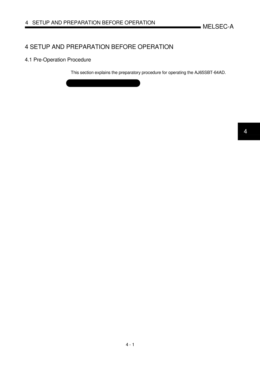 Mitsubishi Electronics AJ65SBT-64AD user manual MELSEC-A Setup and Preparation Before Operation, Pre-Operation Procedure 