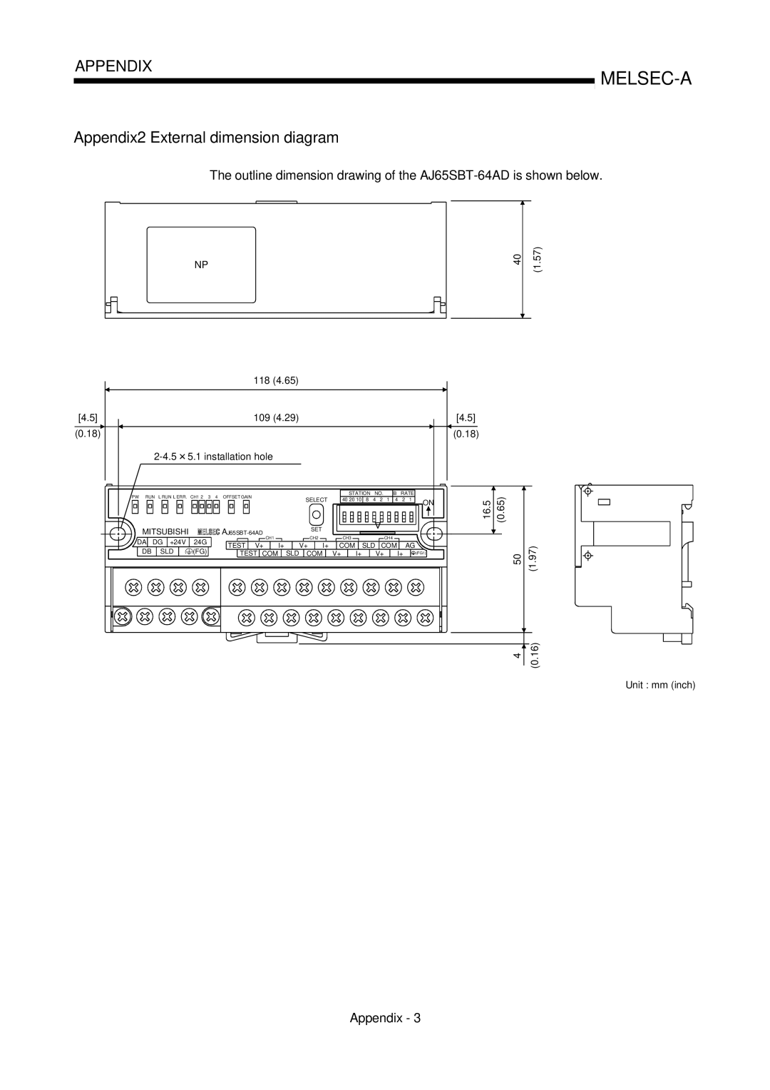 Mitsubishi Electronics AJ65SBT-64AD user manual Appendix2 External dimension diagram 