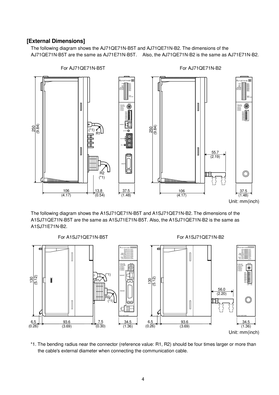 Mitsubishi Electronics AJ71E71N-B5T, AJ71QE71N-B5T, A1SJ71E71N-B5T, AJ71QE71N-B2, A1SJ71QE71N-B5T External Dimensions, 250 