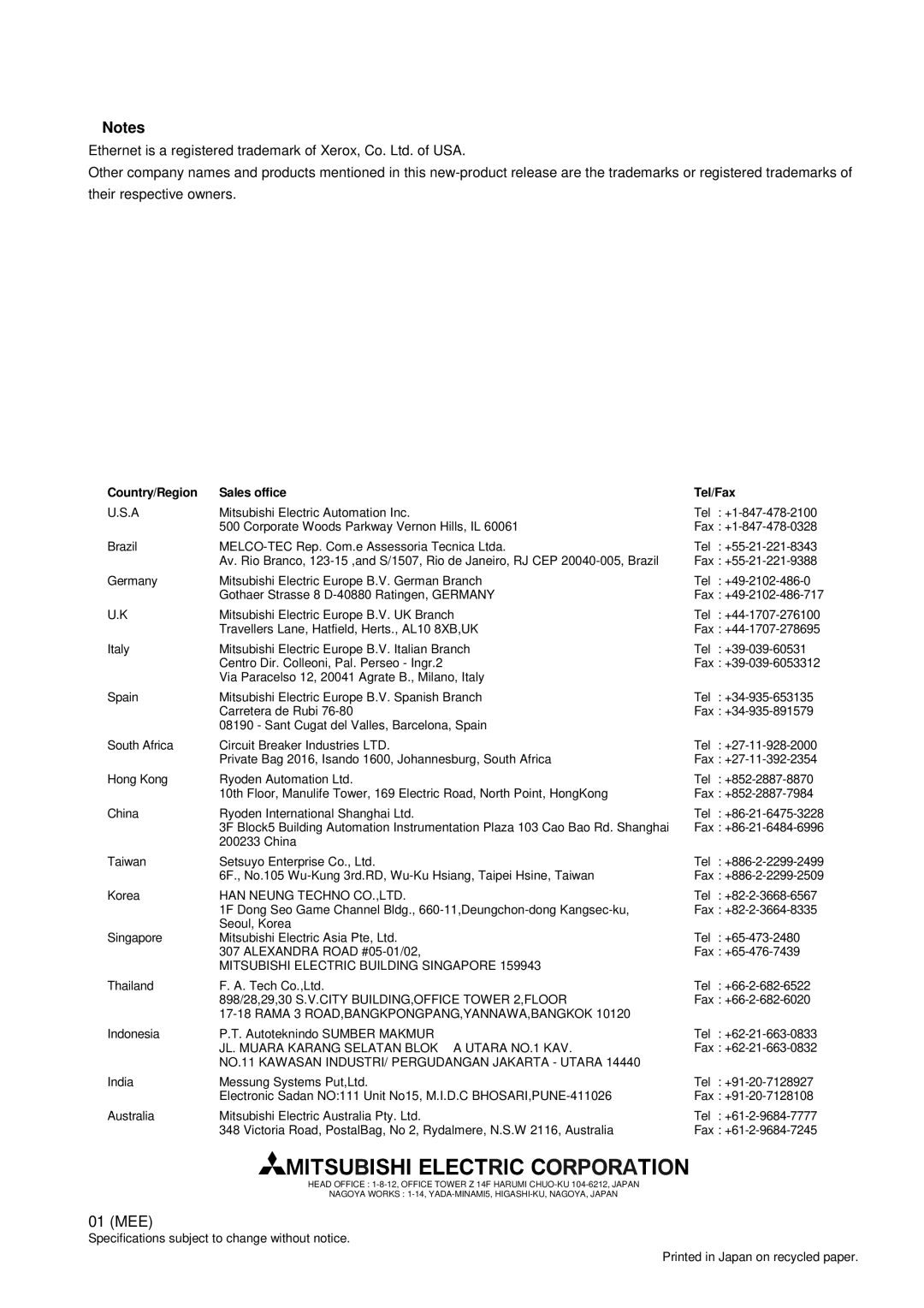 Mitsubishi Electronics A1SJ71QE71N-B2, AJ71QE71N-B5T, A1SJ71E71N-B5T, AJ71QE71N-B2, A1SJ71QE71N-B5T, AJ71E71N-B5T manual 01 MEE 