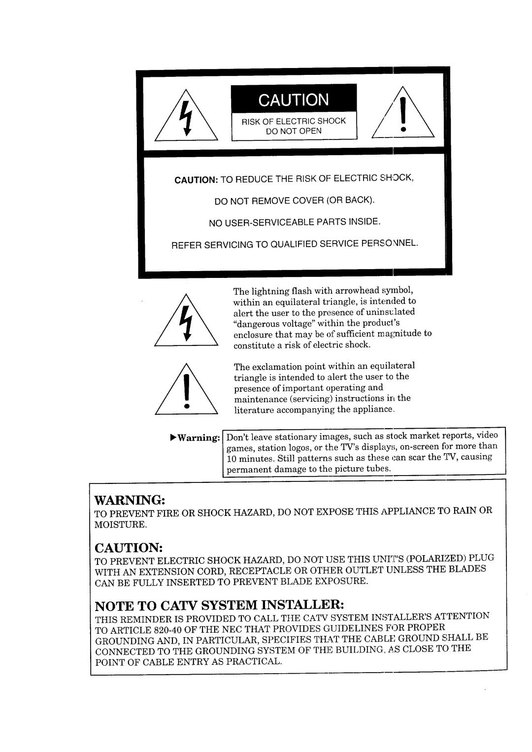 Mitsubishi Electronics CS-35207, CK-35308, CK-32307, CS-40307 manual Risk of Electric Shock Do not Open 