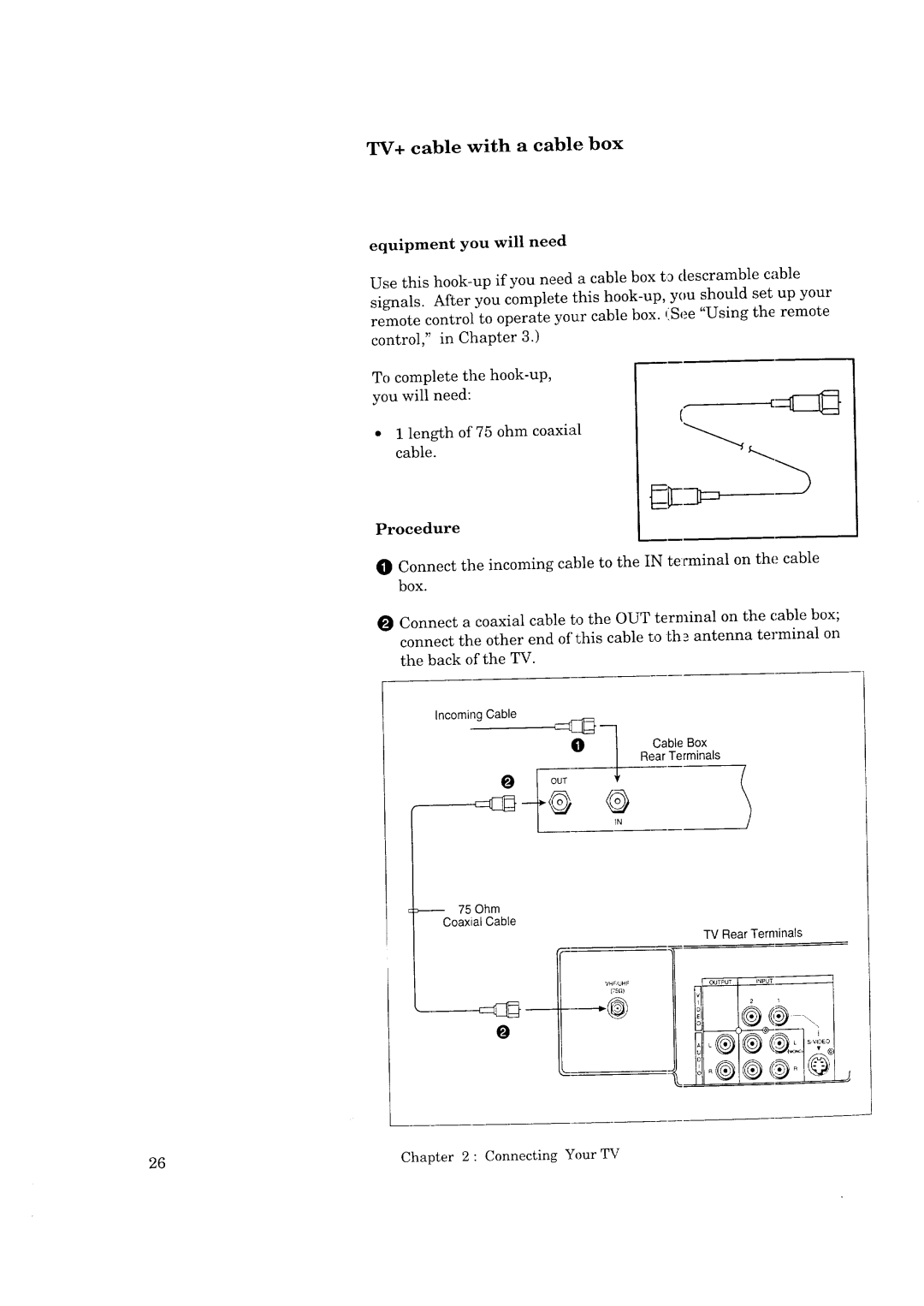 Mitsubishi Electronics CS-35207, CK-35308, CK-32307, CS-40307 manual TV+ cable with a cable box 