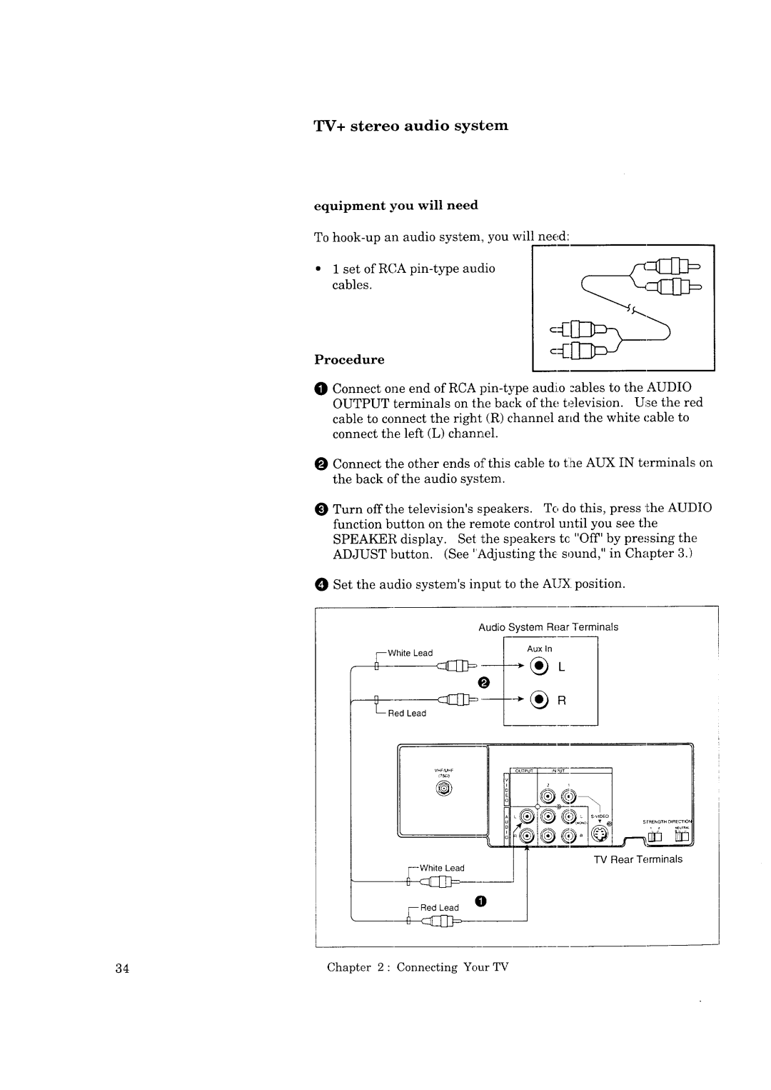 Mitsubishi Electronics CS-35207, CK-35308, CK-32307, CS-40307 manual TV+ stereo audio system, Procedure 