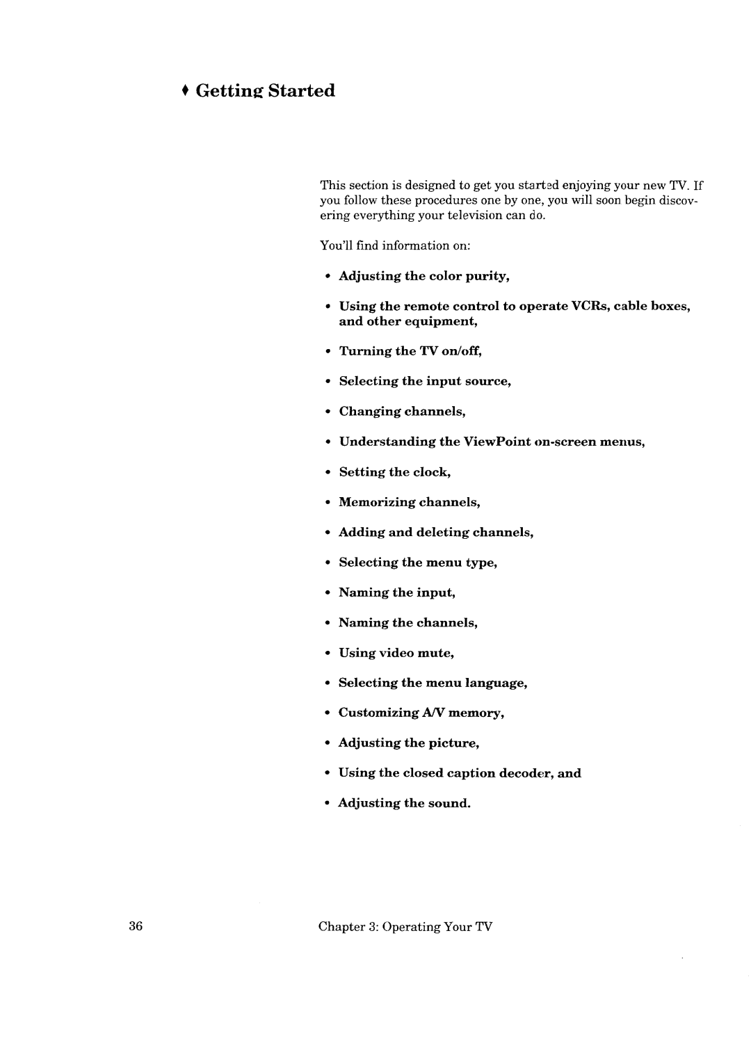 Mitsubishi Electronics CK-35308, CK-32307, CS-35207, CS-40307 manual Getting Started, Changing channels, Memorizing channels 