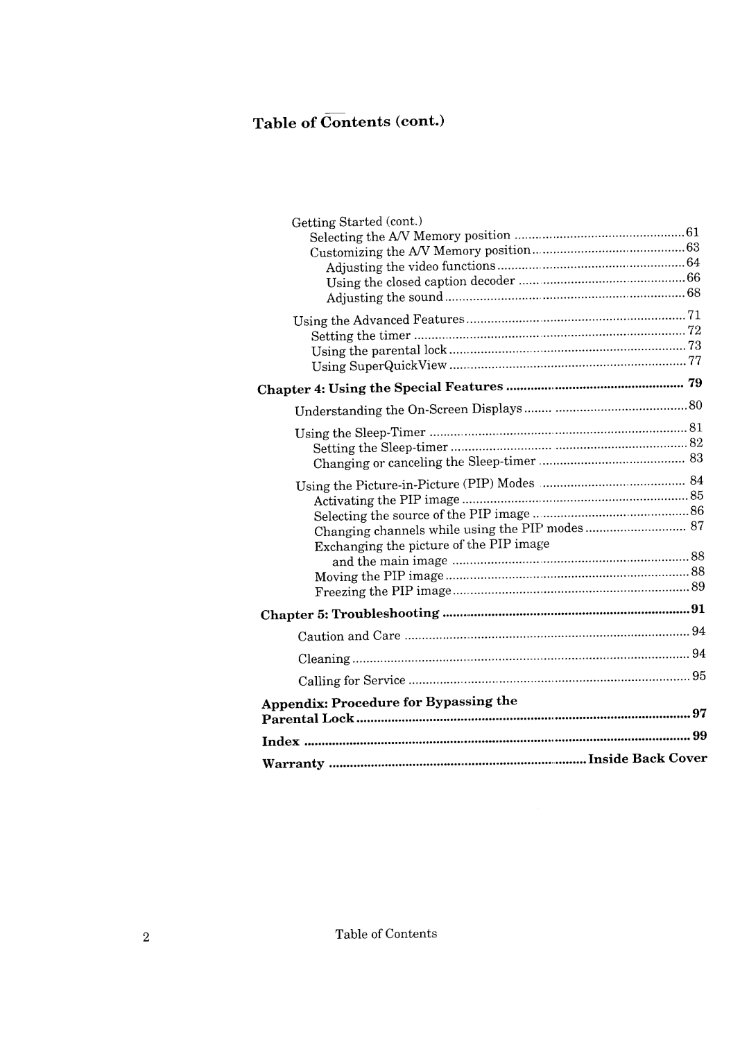 Mitsubishi Electronics CK-35308, CK-32307, CS-35207, CS-40307 manual Table of Contents 