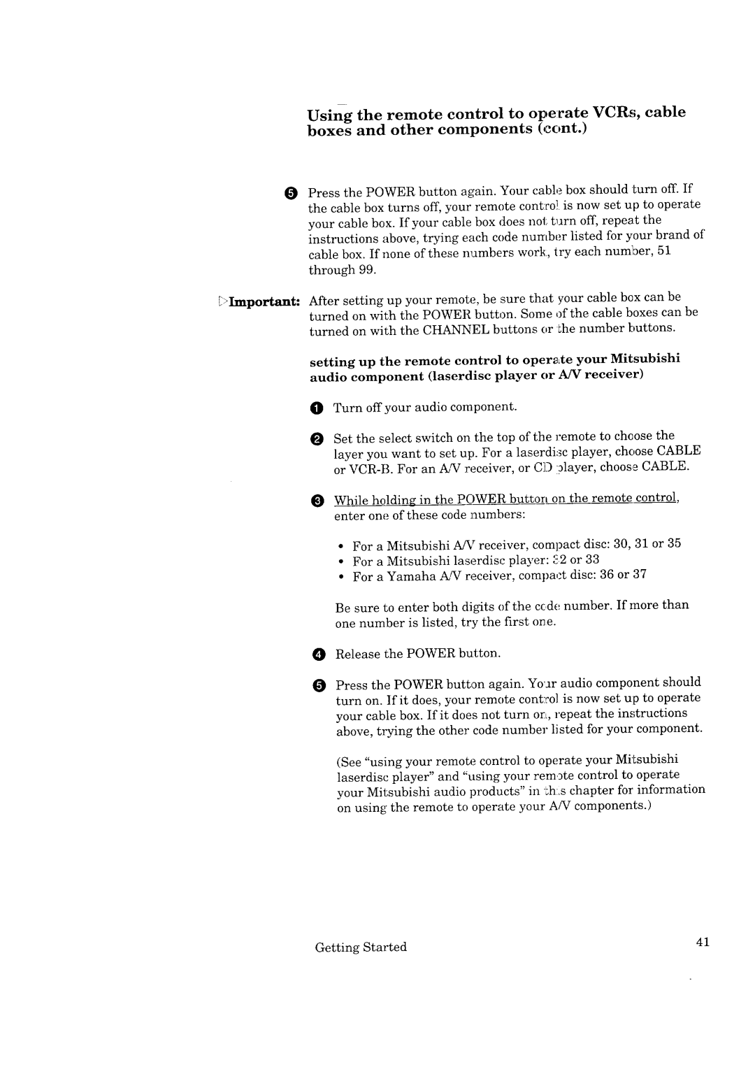 Mitsubishi Electronics CK-32307, CK-35308 manual Using the remote control to operate VCRs, cable, Boxes and other components 