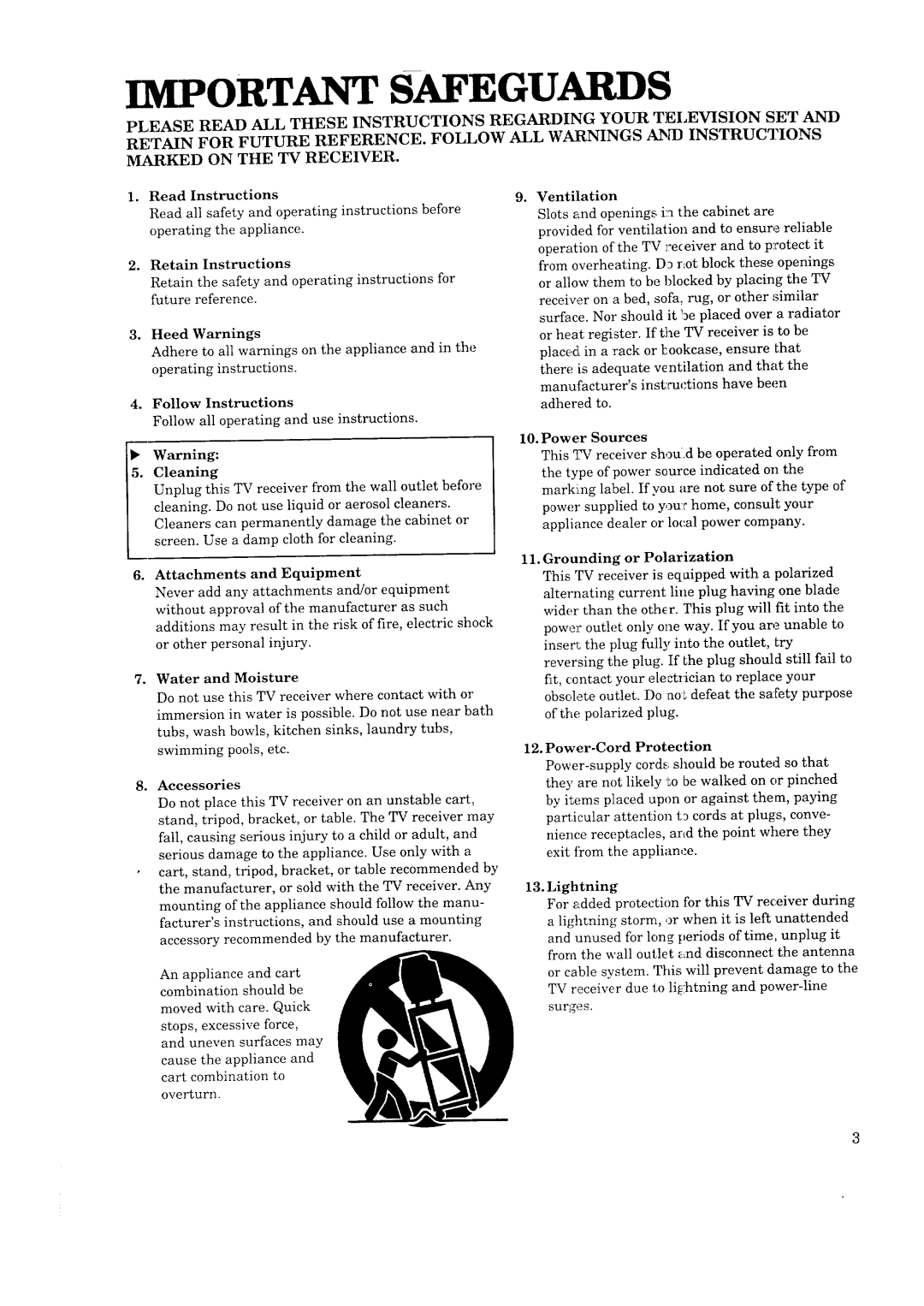 Mitsubishi Electronics CK-32307, CK-35308, CS-35207, CS-40307 manual Important Safeguards 