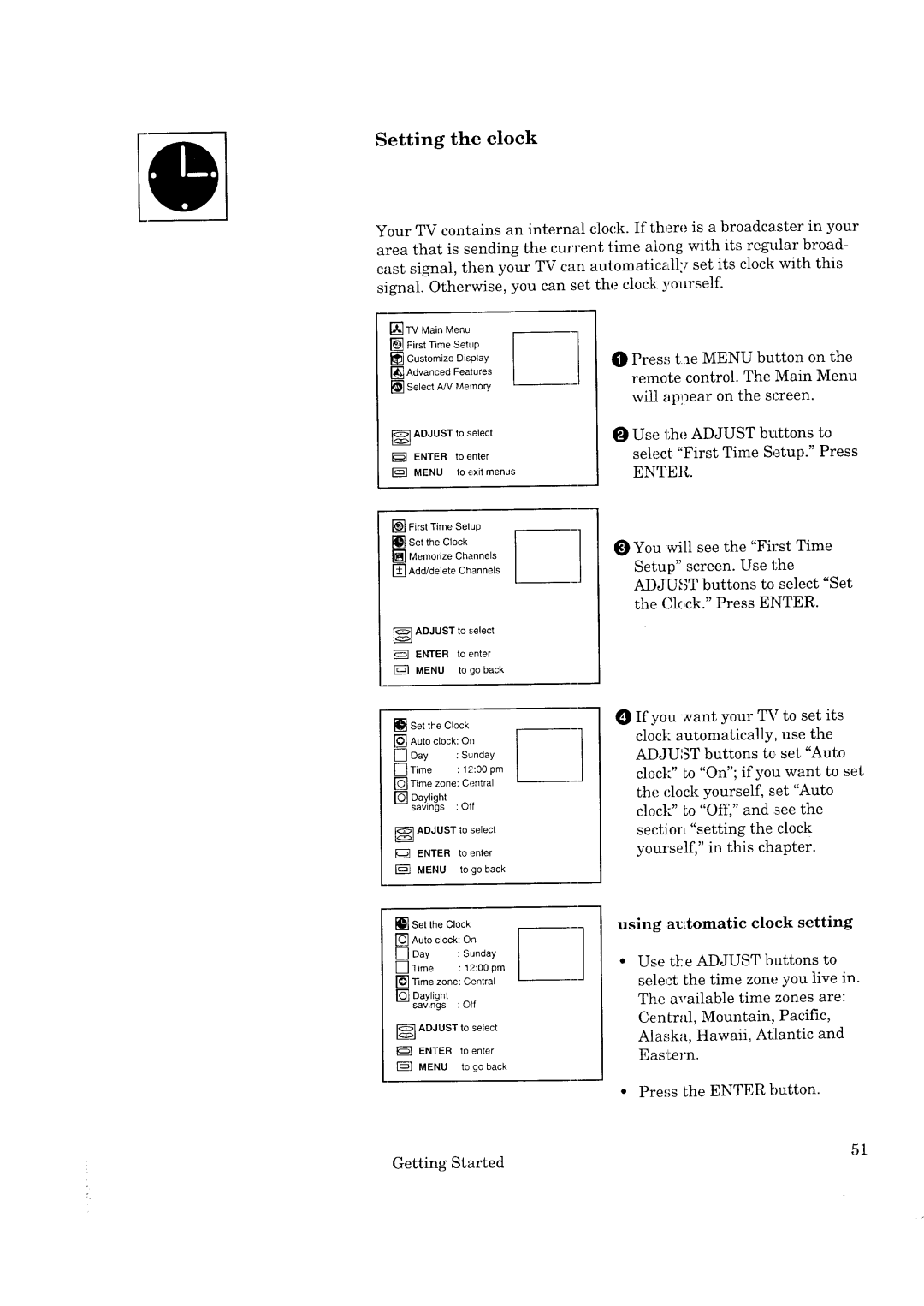 Mitsubishi Electronics CS-40307, CK-35308, CK-32307, CS-35207 manual Lel, Setting Clock 