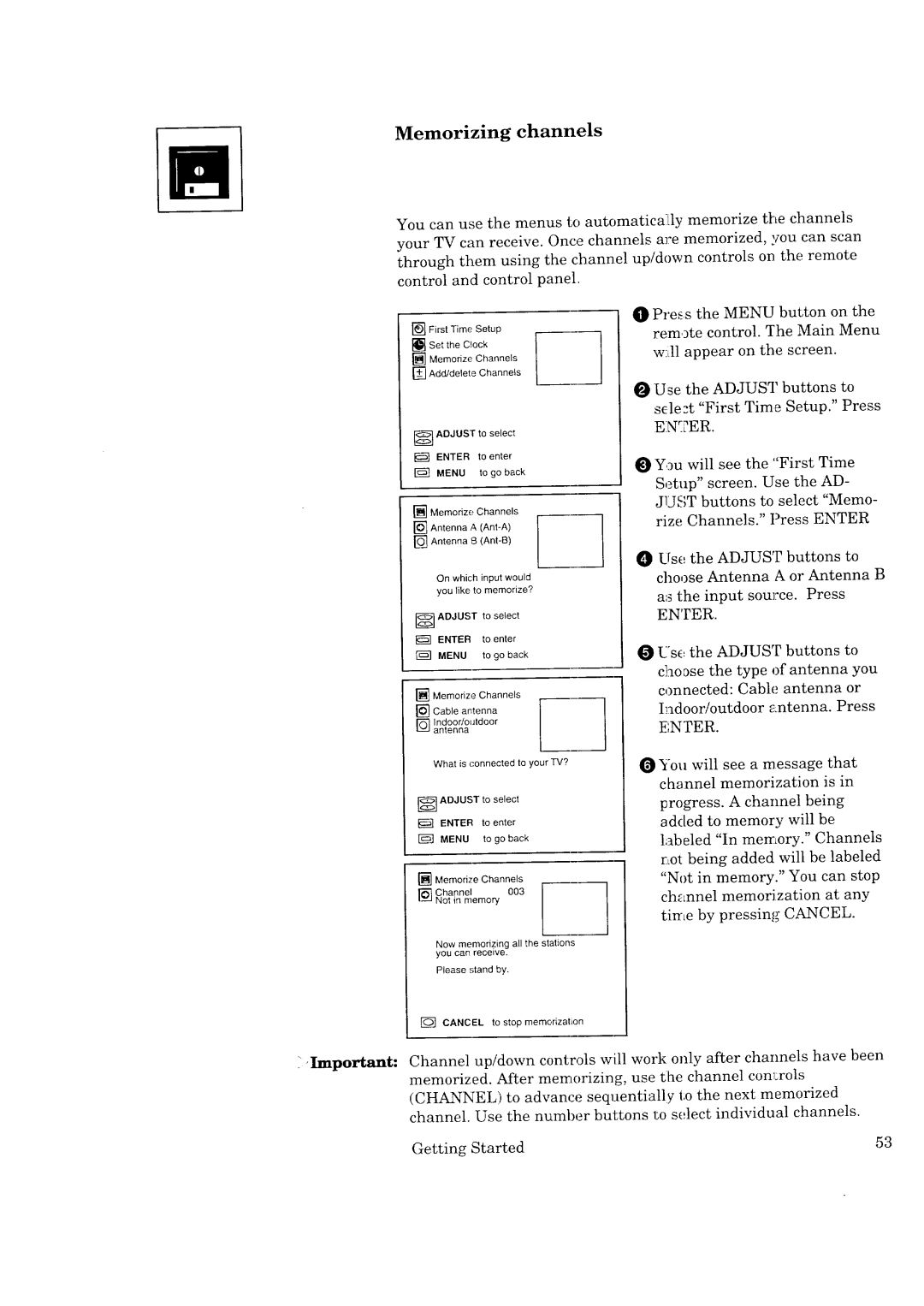 Mitsubishi Electronics CK-32307, CK-35308, CS-35207, CS-40307 manual Memorizing channels, Ner 