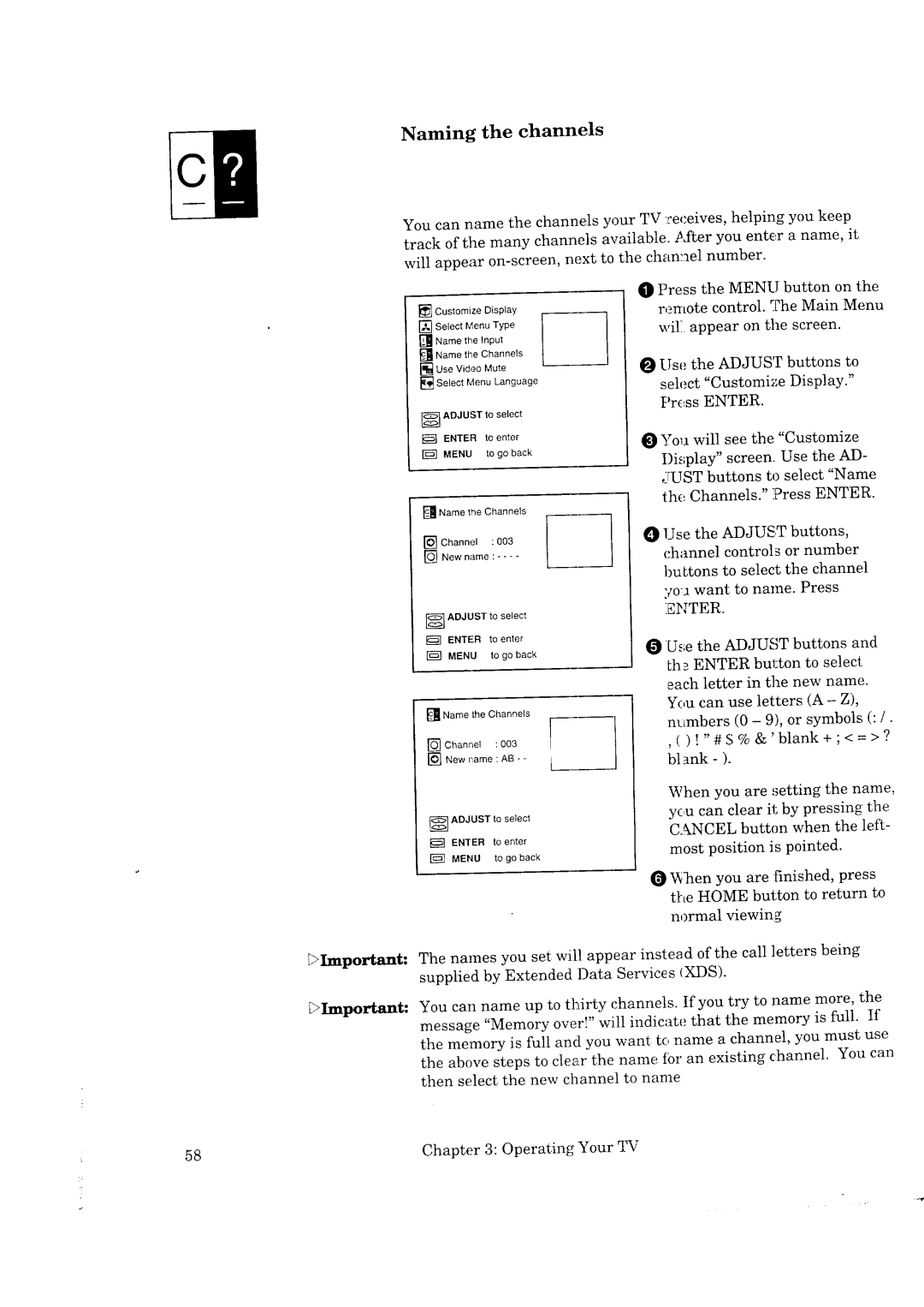 Mitsubishi Electronics CS-35207, CK-35308, CK-32307, CS-40307 manual Naming the channels 