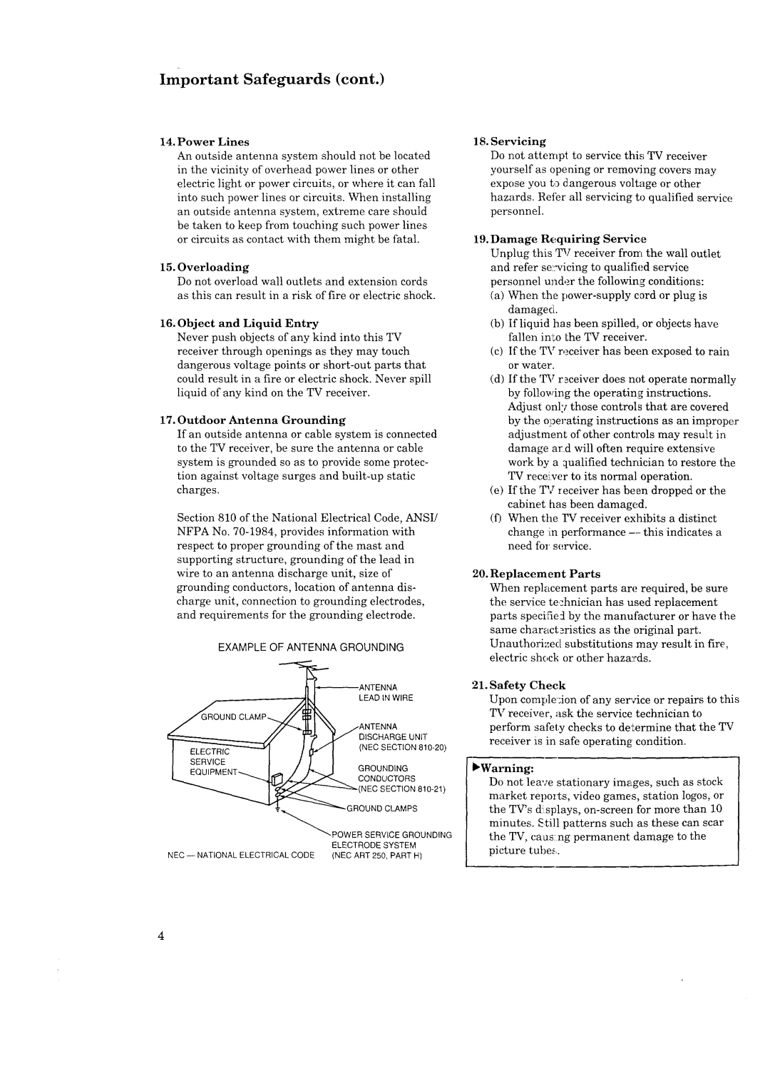 Mitsubishi Electronics CS-35207, CK-35308, CK-32307, CS-40307 manual Important Safeguards, Power Lines 