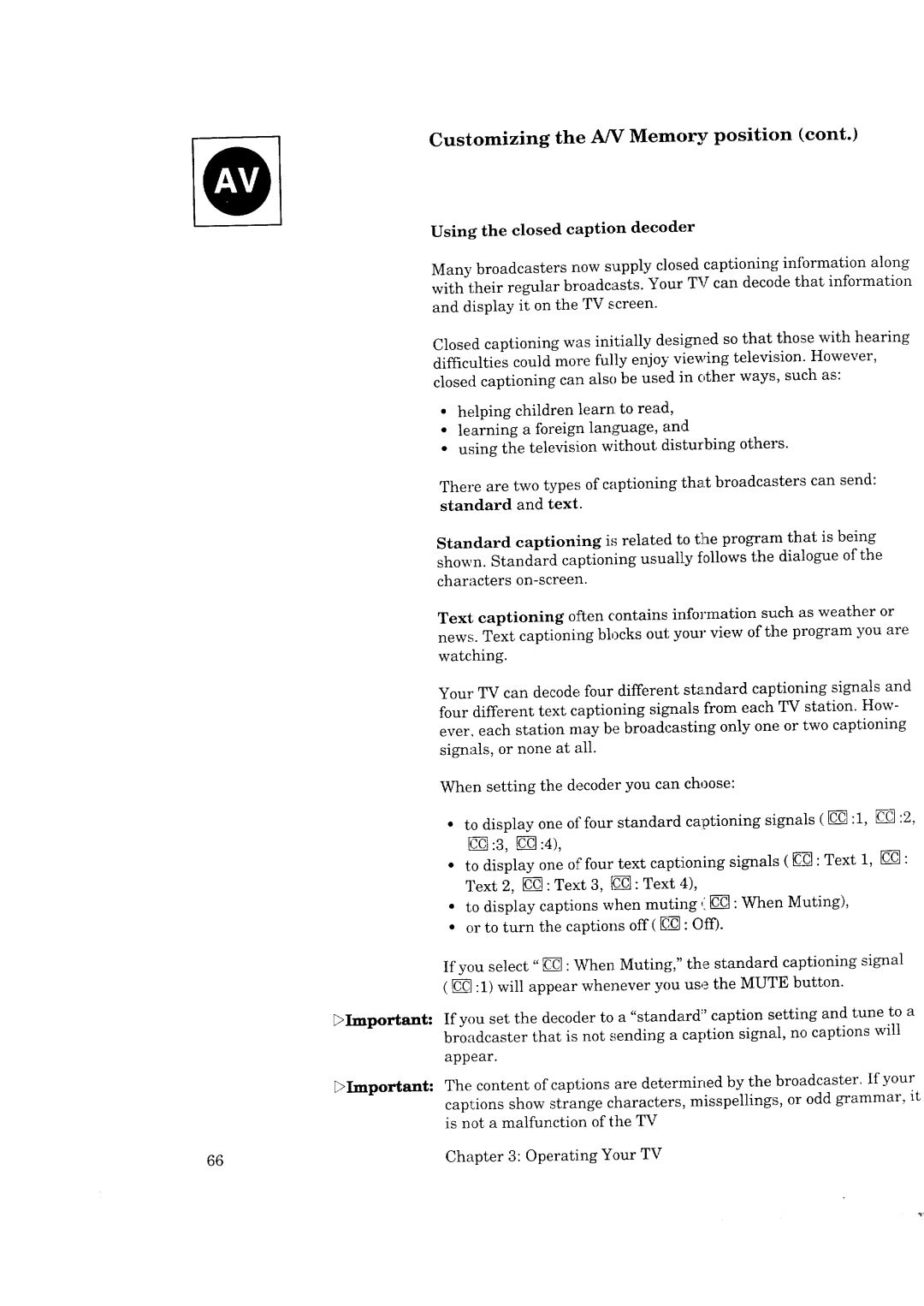 Mitsubishi Electronics CS-35207, CK-35308, CK-32307, CS-40307 manual Using the closed caption decoder 