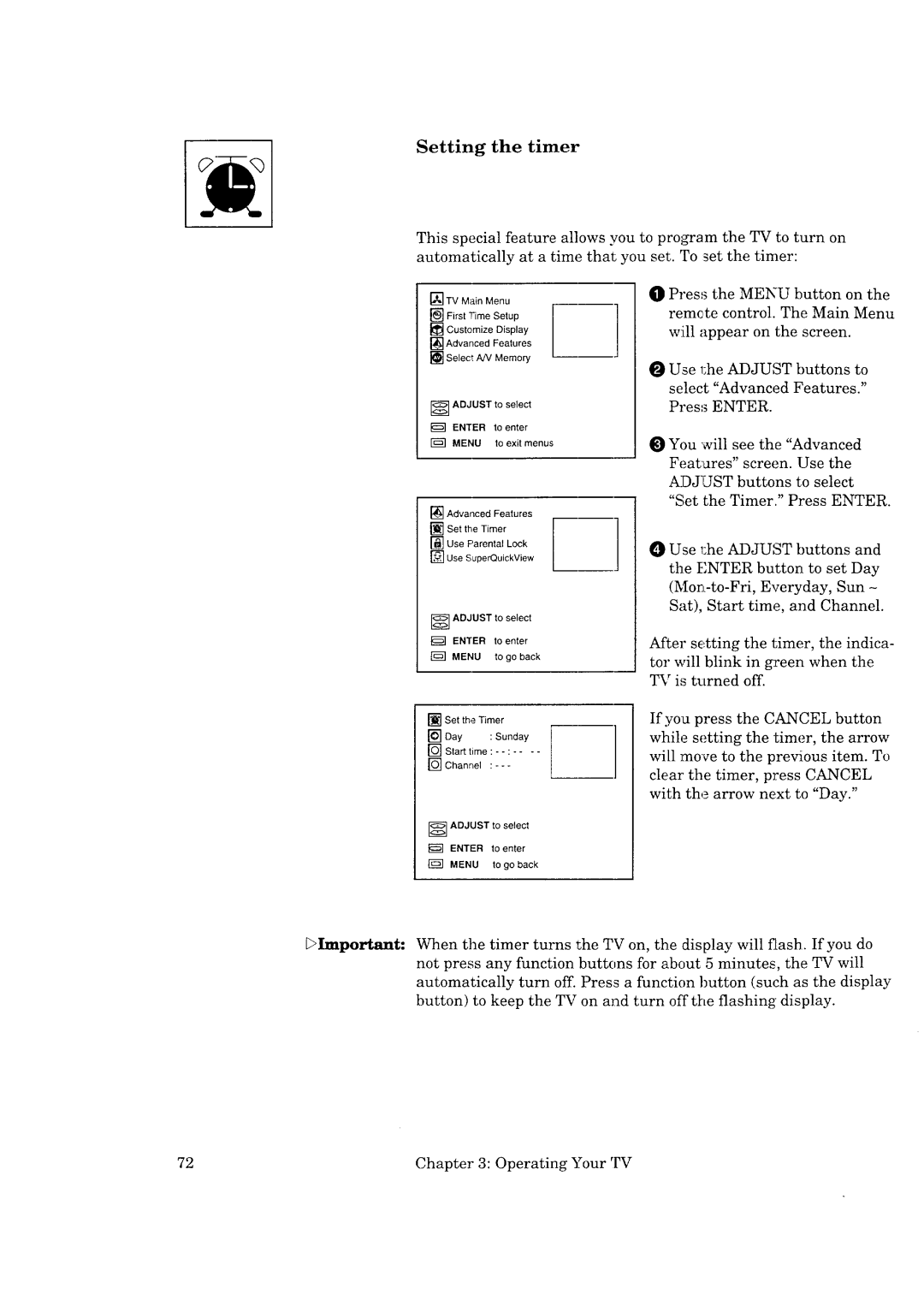 Mitsubishi Electronics CK-35308, CK-32307, CS-35207, CS-40307 manual Setting the timer 