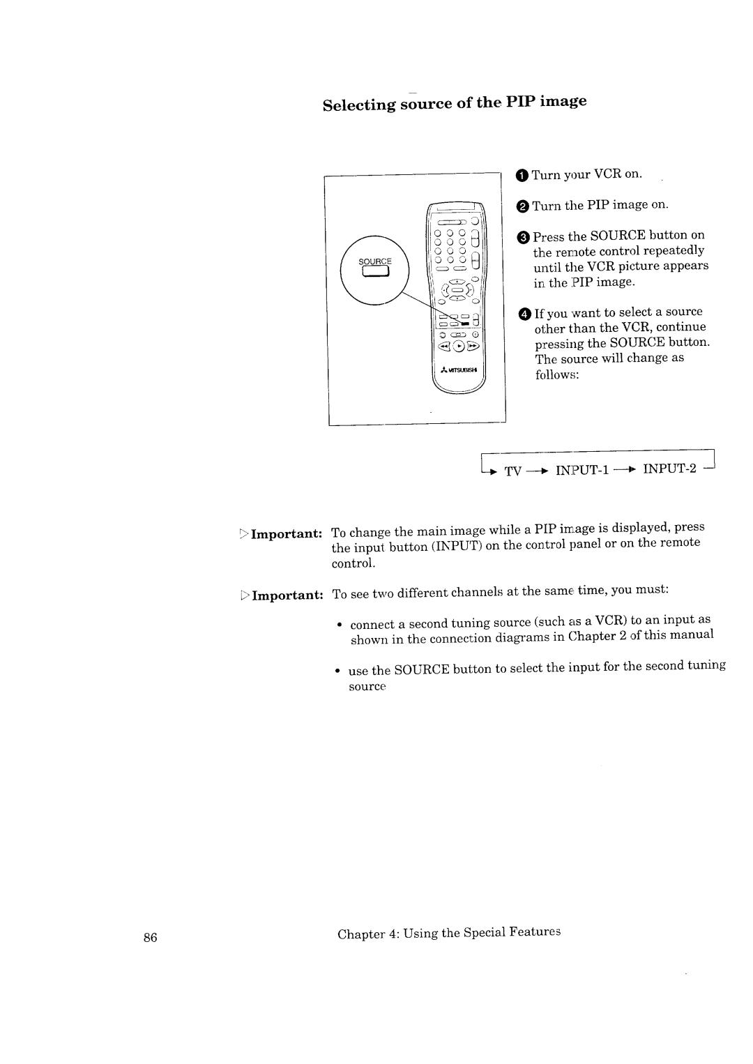 Mitsubishi Electronics CS-35207, CK-35308, CK-32307, CS-40307 manual Selecting source of the PIP image 