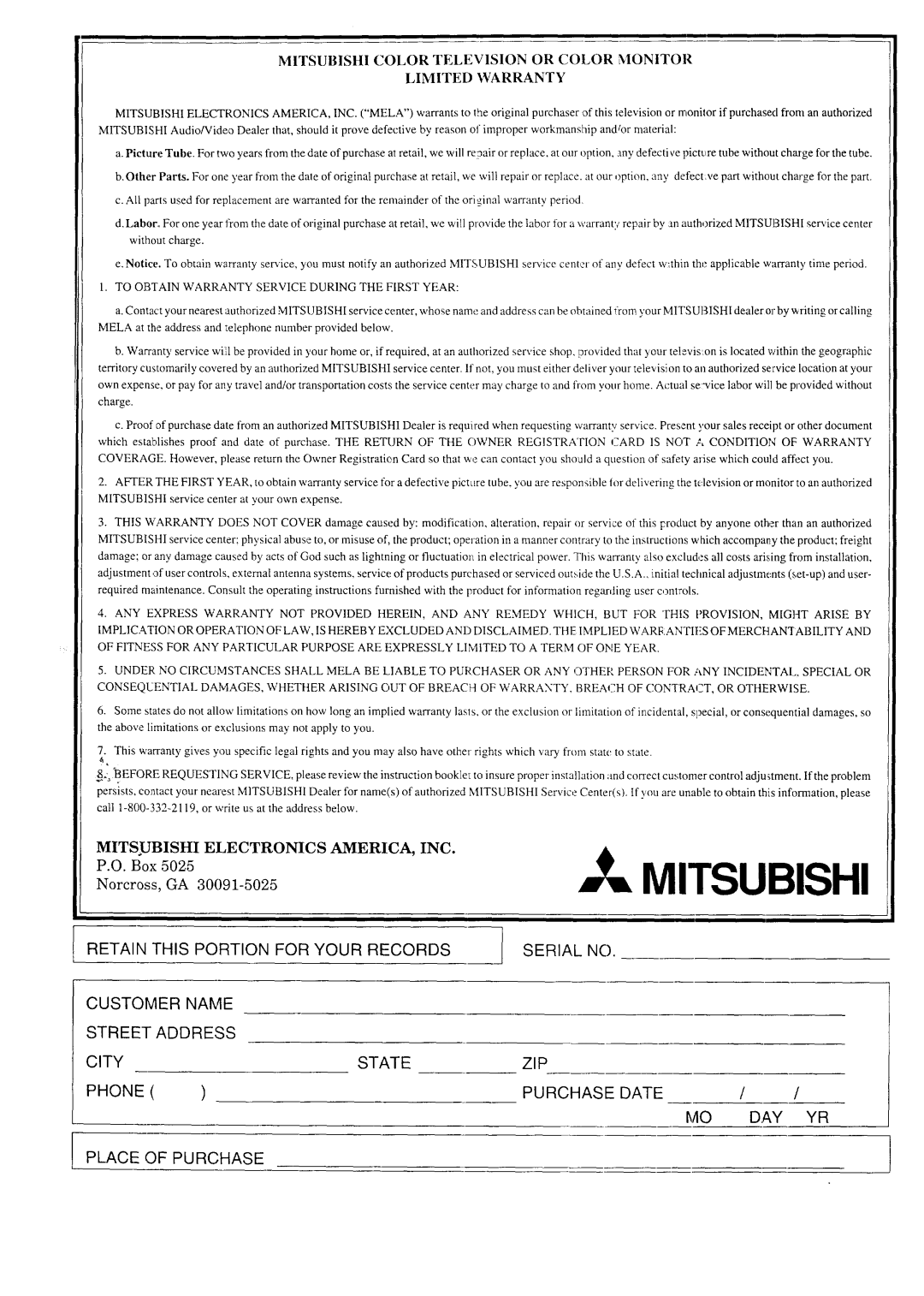 Mitsubishi Electronics CS-35207, CK-35308, CK-32307, CS-40307 manual Mitsubishi 