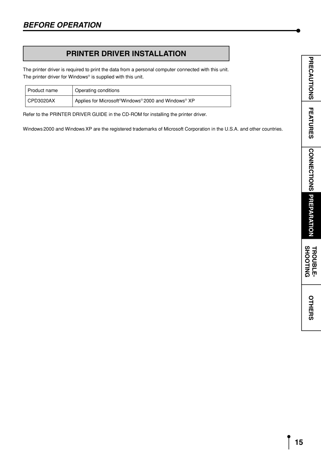 Mitsubishi Electronics CP3020DAE operation manual Printer Driver Installation, CPD3020AX 