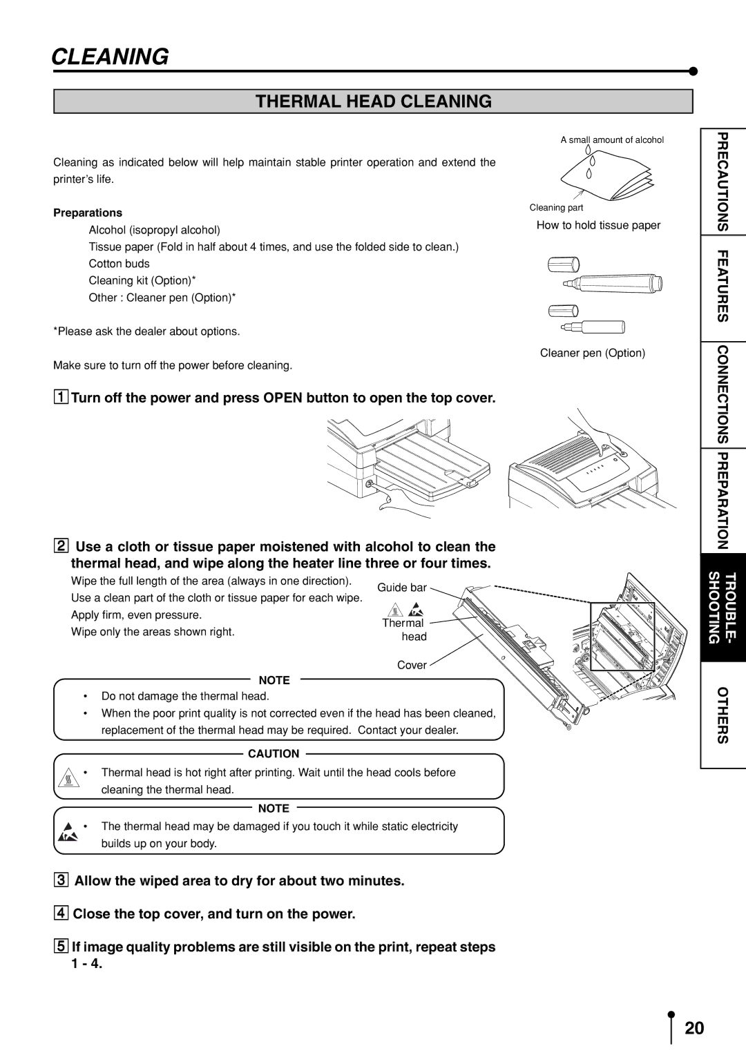 Mitsubishi Electronics CP3020DAE operation manual Thermal Head Cleaning 