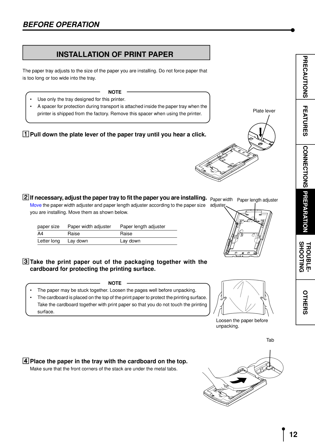 Mitsubishi Electronics CP3020DE operation manual Before Operation, Installation of Print Paper 