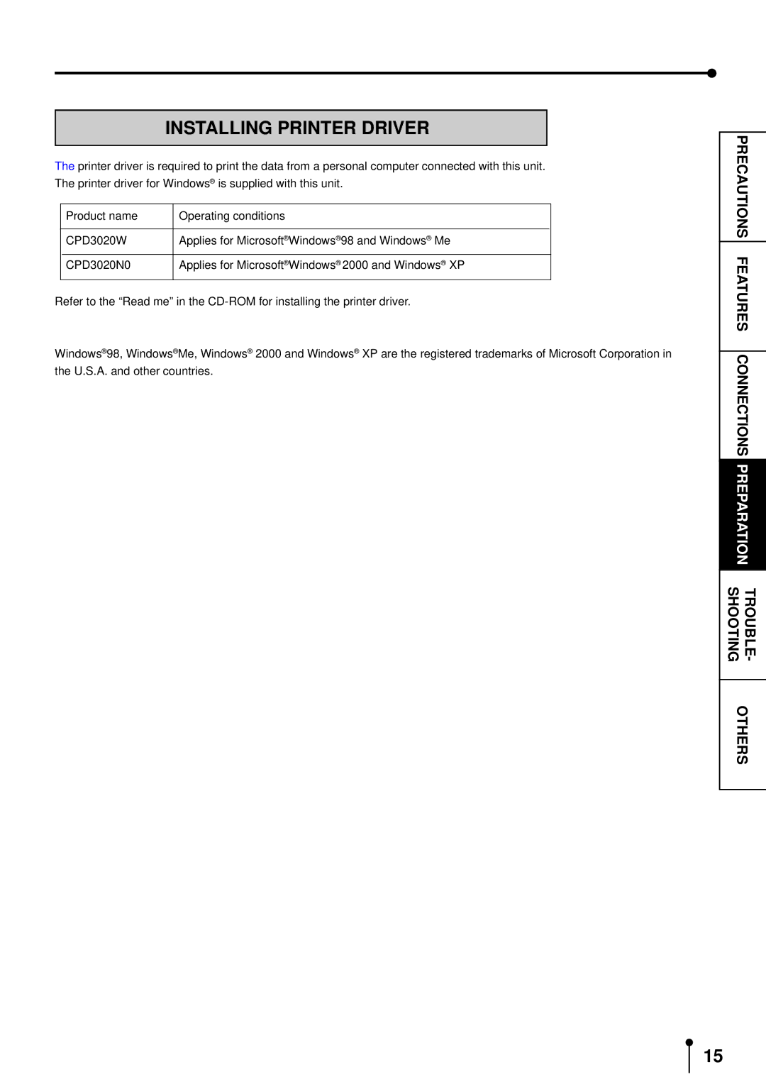 Mitsubishi Electronics CP3020DE operation manual Installing Printer Driver 