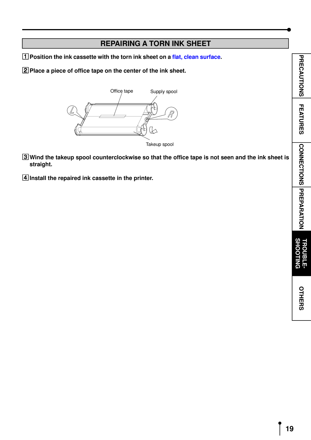 Mitsubishi Electronics CP3020DE operation manual Repairing a Torn INK Sheet 