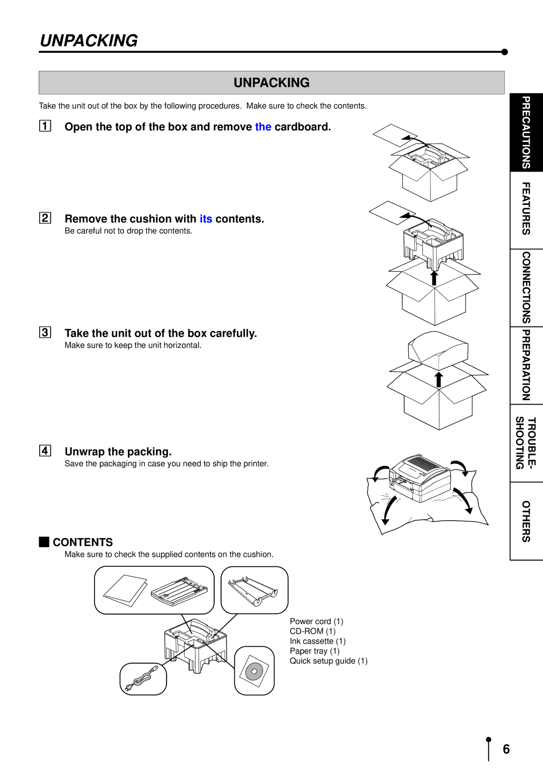 Mitsubishi Electronics CP3020DE operation manual Unpacking 