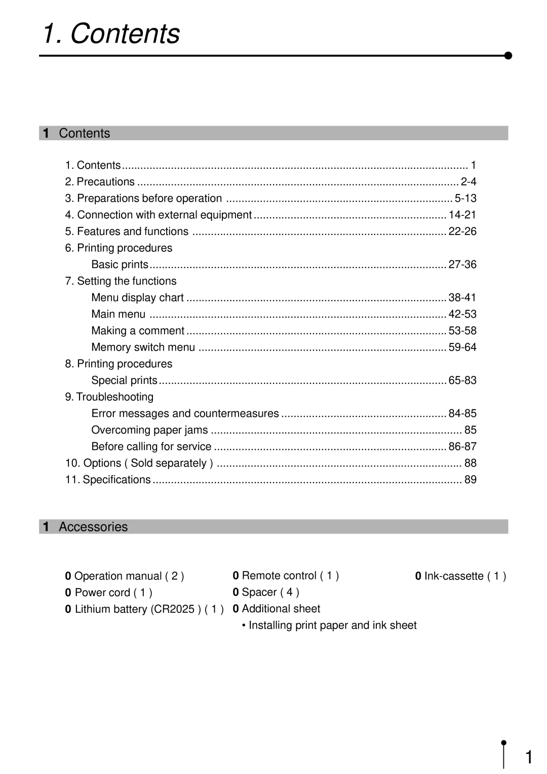 Mitsubishi Electronics CP700E operation manual Contents 