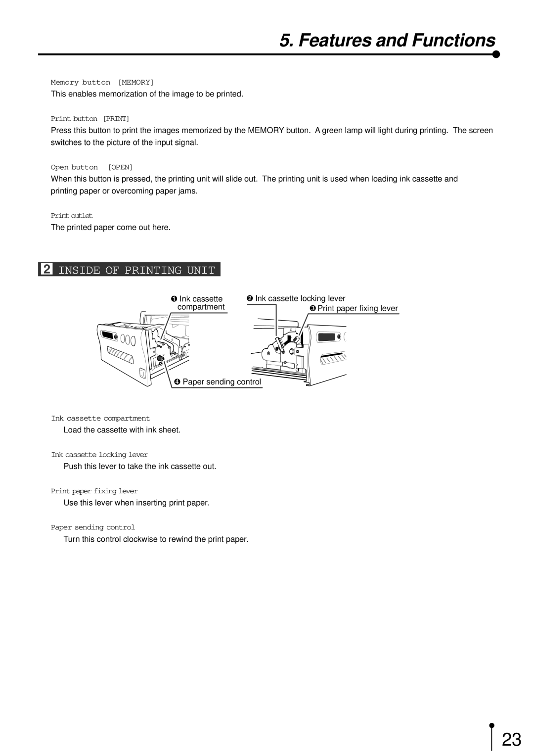 Mitsubishi Electronics CP700E operation manual Features and Functions, Inside of Printing Unit 