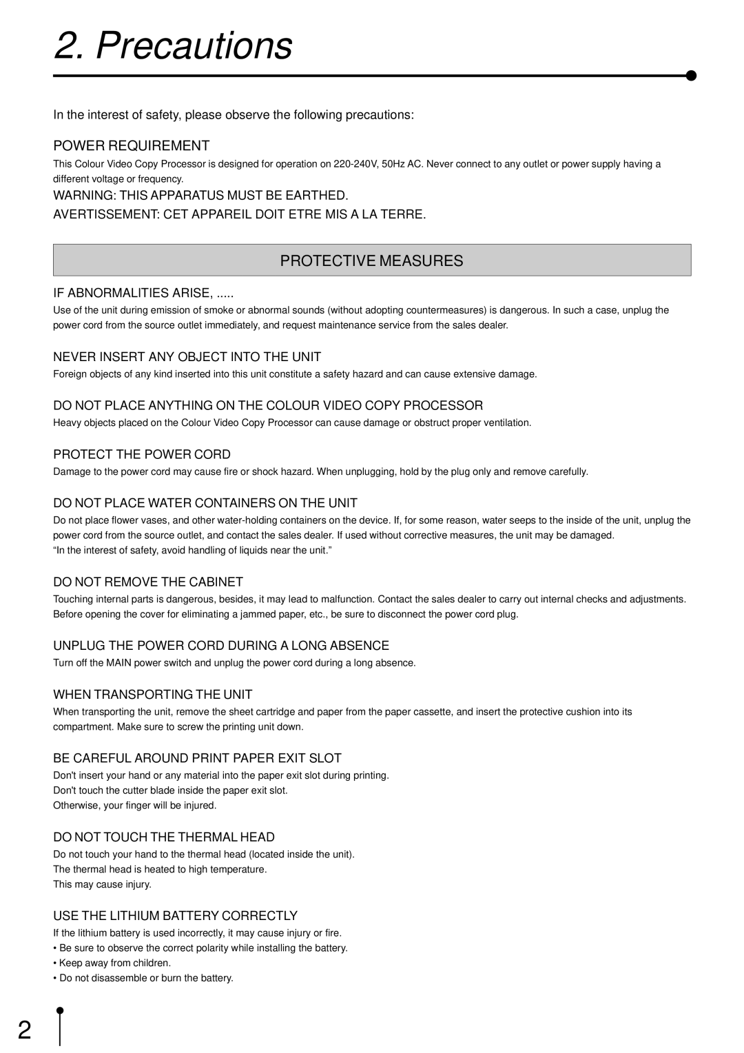 Mitsubishi Electronics CP700E operation manual Precautions, Power Requirement 