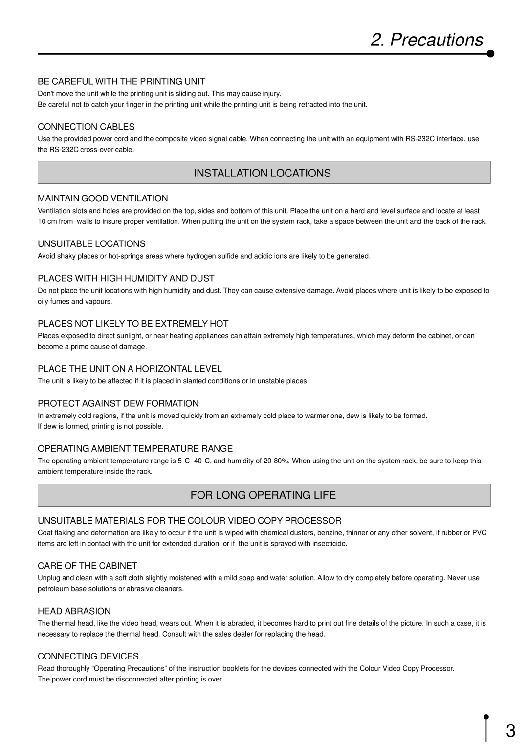 Mitsubishi Electronics CP700E operation manual Precautions, Be Careful with the Printing Unit 