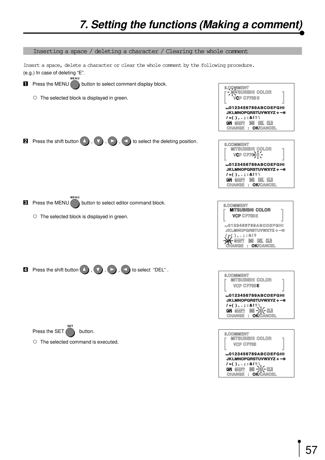 Mitsubishi Electronics CP700E operation manual Case of deleting E 