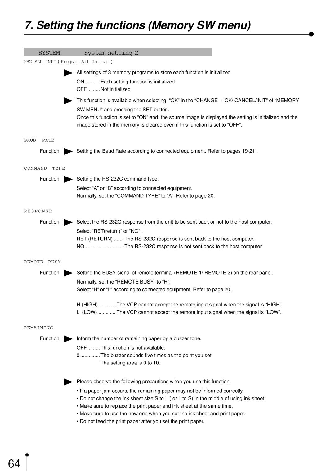 Mitsubishi Electronics CP700E operation manual RET Return, High, Low 